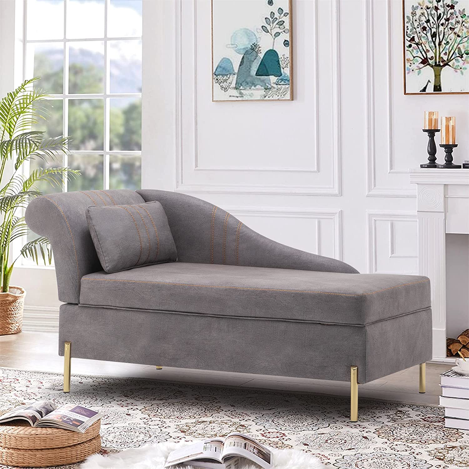 Amazon.com: Andeworld Velvet Chaise Lounge with Storage