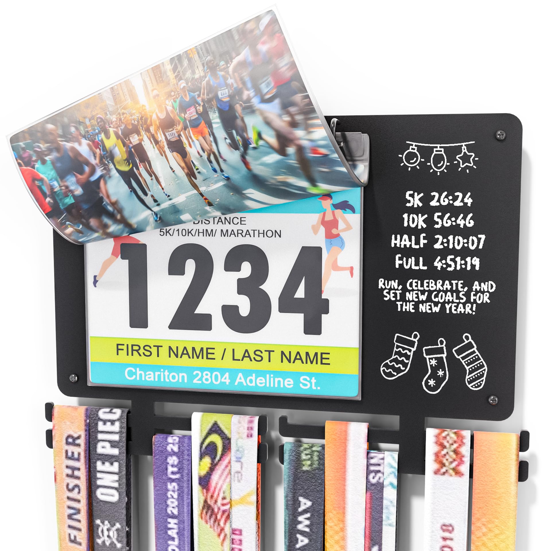 Medal Hanger Display for Runners, Marathon Medal Holder Display Wall Hanger and Race Bib Boards Holder with Chalkboard Marker - Holds up to 50 Medals, 40 Race Bibs