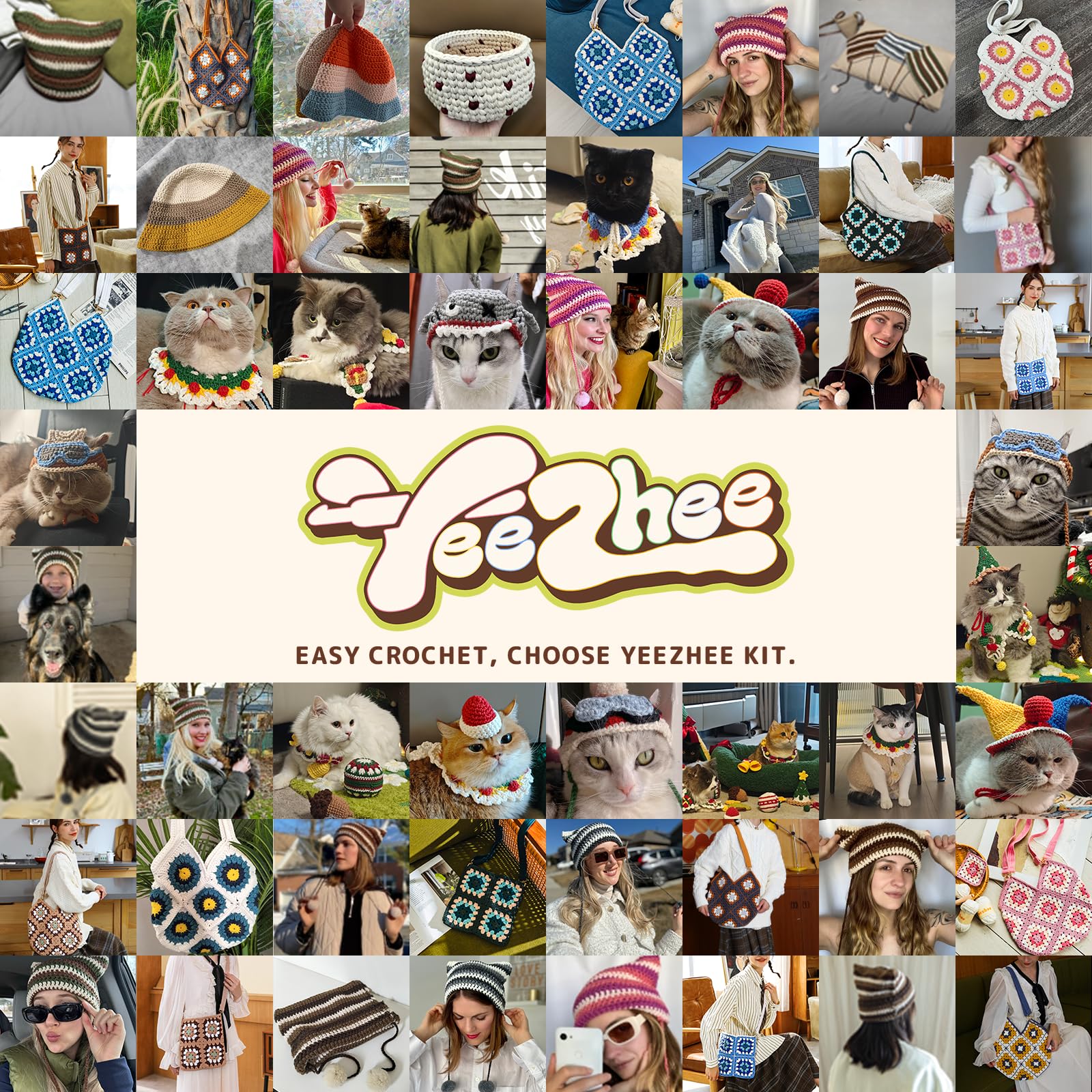 Yeezhee Kit de ganchillo para principiantes – Juego completo de iniciación de animales amigurumi con tutoriales en video paso a paso, hilo y gancho de ganchillo, regalo de peluche fácil para adultos y