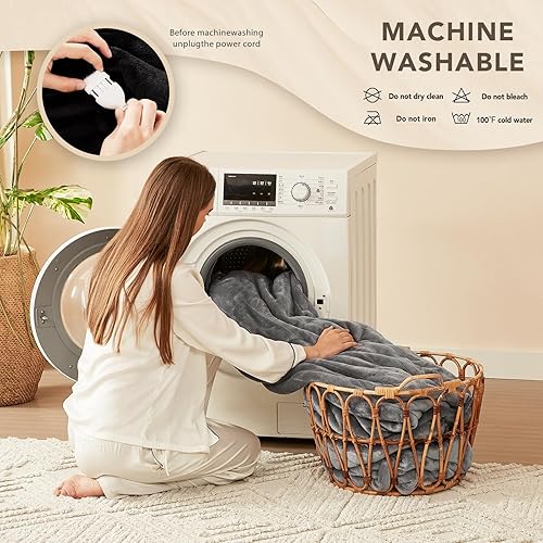 Miniatura 8 de Homemate Manta eléctrica térmica tamaño Queen, 84 x 90 pulgadas, manta térmica para cama con 10 niveles de calefacción, 8 horas de apagado