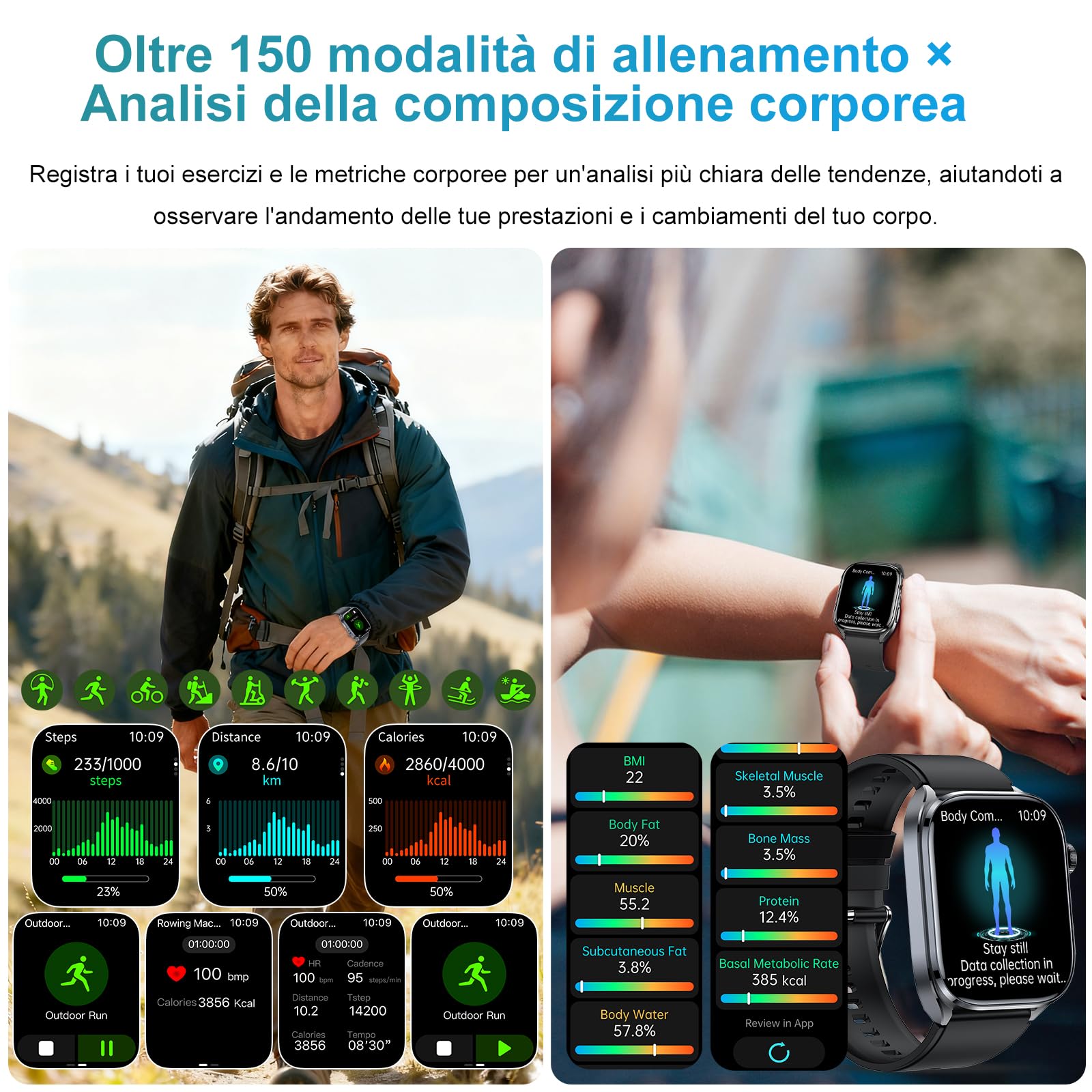 2026 AI GPT Smartwatch ECG uomo donna 2"Orologio con Q&A Assistente AI | Pressione Sanguigna,HRV,SpO2,Sonno,Cardiofrequenzimetro,BMI,IP68+Drenaggio Acqua,150+Sportive,Torcia,Telefono,SOS,per anziano