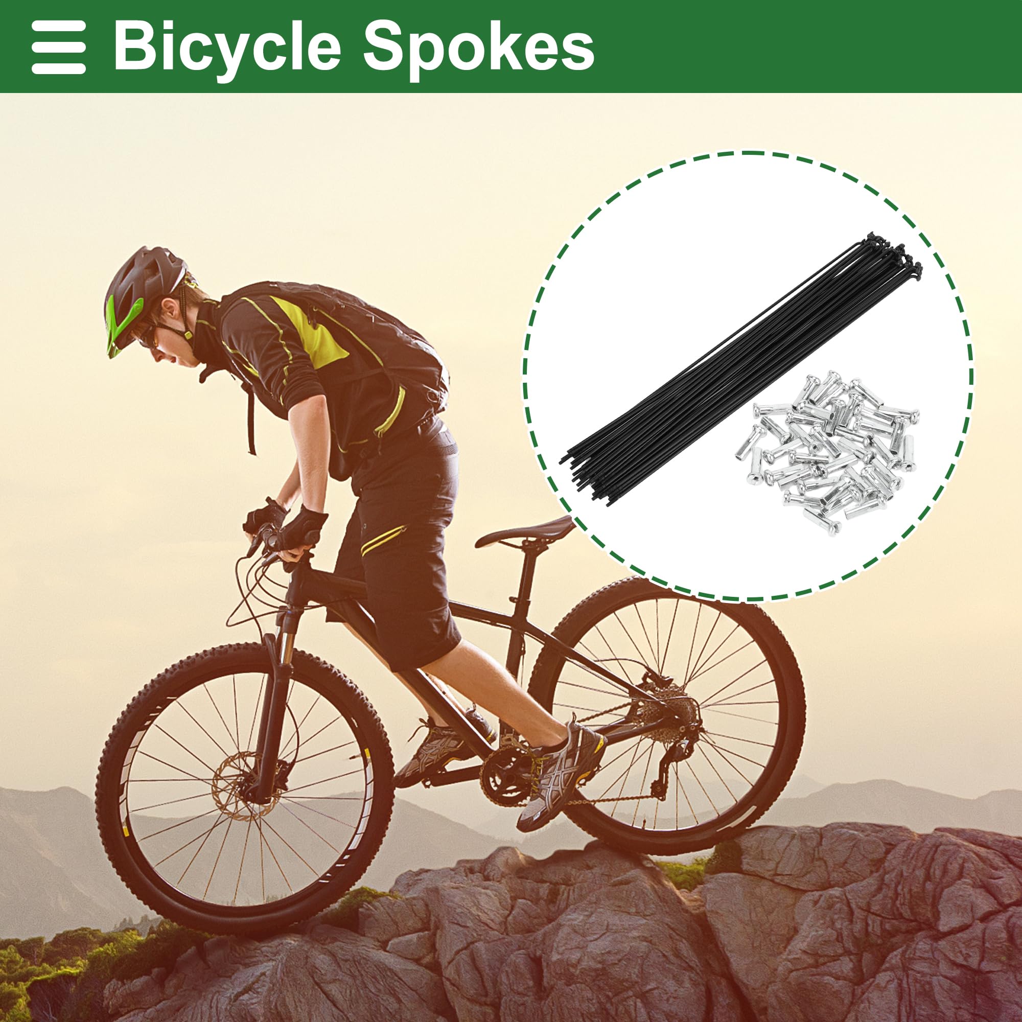 Motoforti Universal Bicycle Spokes Bike Wheel Spokes 14G 255mm Length Carbon Steel Black 1 Set - Image 2