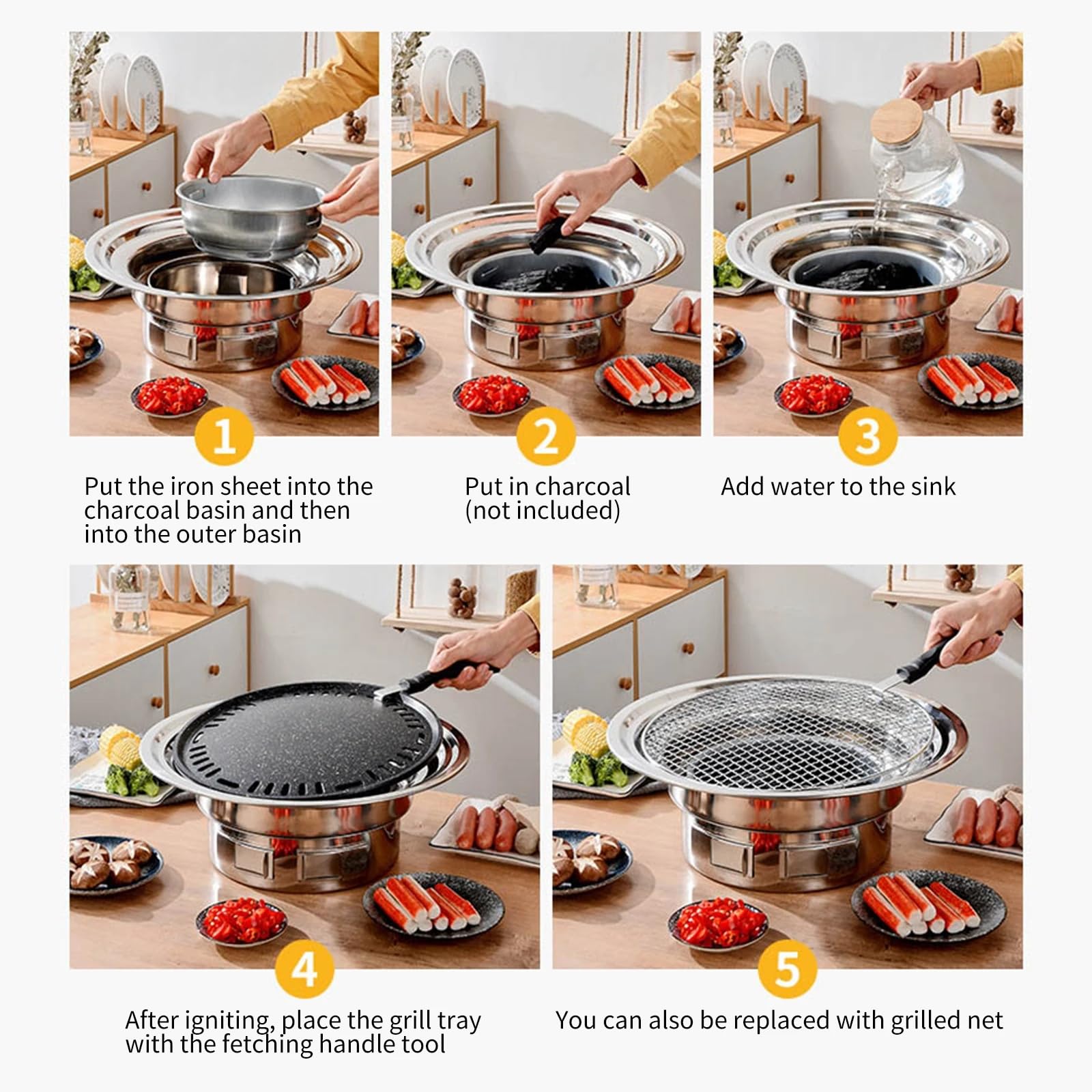 Barbecue a carbone, griglia coreana antiaderente, portatile, in acciaio inox, per feste in casa, campeggio, all'aperto