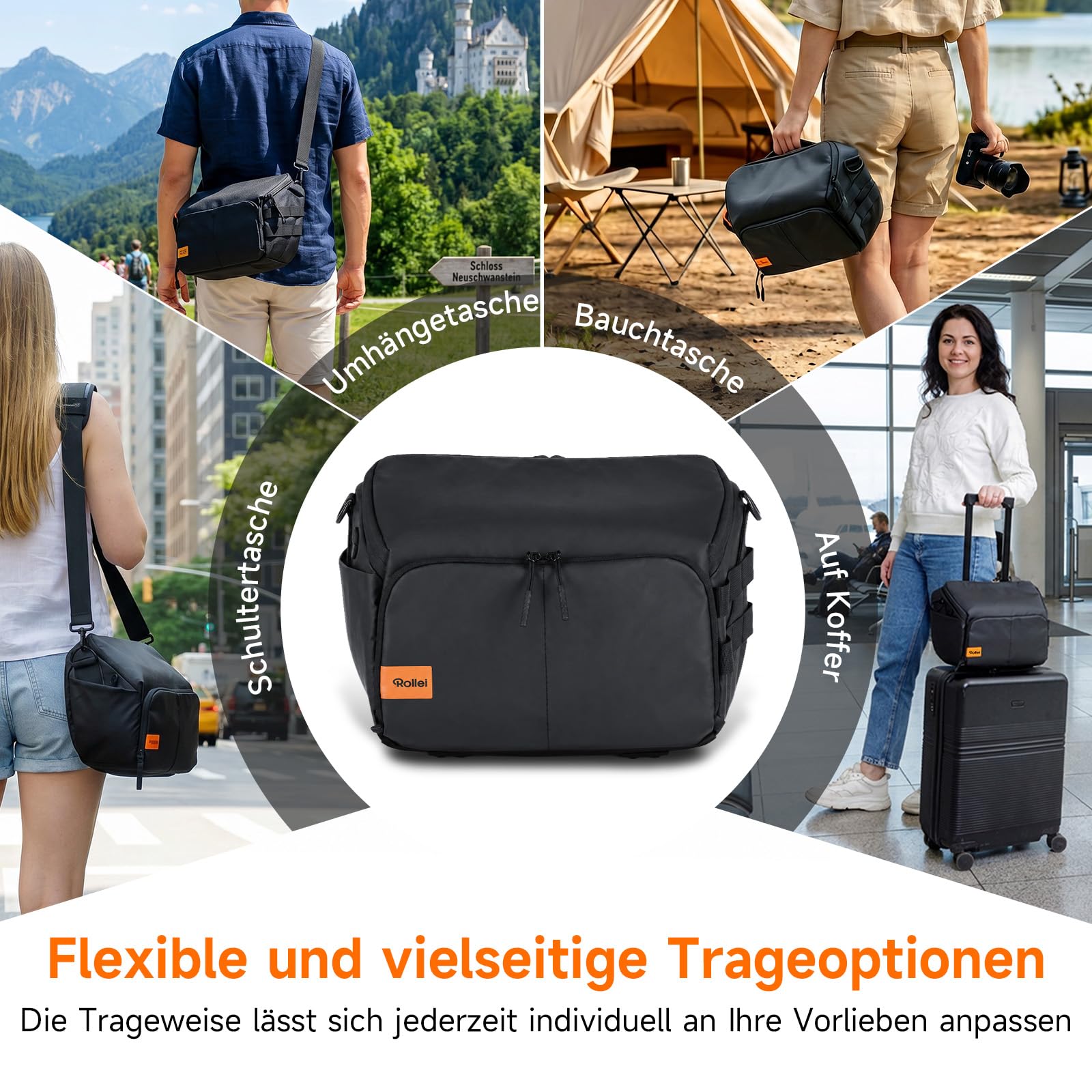 Kameratasche, Rollei Fotoliner Ocean Bag L Kamera Tasche Groß Fototasche | Wasserdichte Umhängetasche Camera Bag für DSLR SLR Zubehör Schwarz Kameratasche-Kamera-Tasche-Fototasche-Umhängetasche