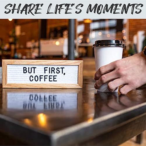 Miniatura 120 de Letrero de fieltro negro y letras blancas de 10 x 10 pulgadas Este letrero personalizable incluye 300 letras de plástico y marco de roble., Negro