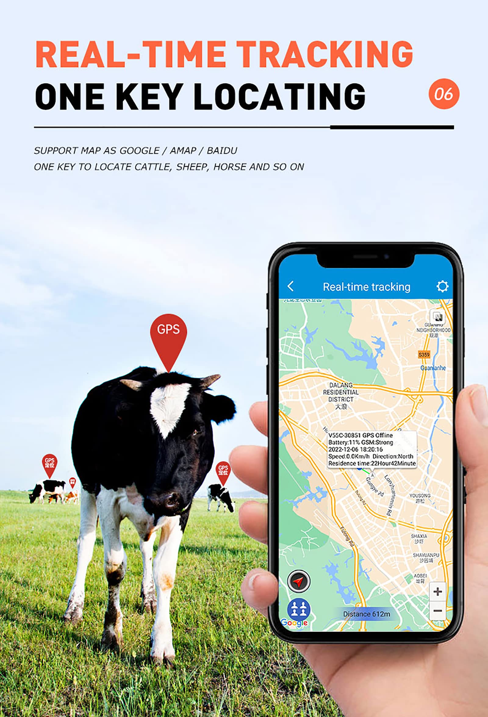 Lokalizator Zwierząt, 4G Słoneczny Lokalizator GPS Zabezpieczający Przed Kradzieżą Dla Owiec, Bydła, Koni, Bardzo Długi Czas Czuwania 30000 MAh, 90-dniowe Odtwarzanie Trasy Historycznej