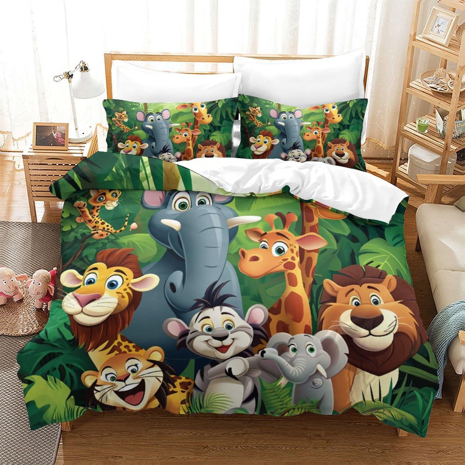 Housse de couette jungle 3D hypoallergénique et infroissable en tissu de fibres fines