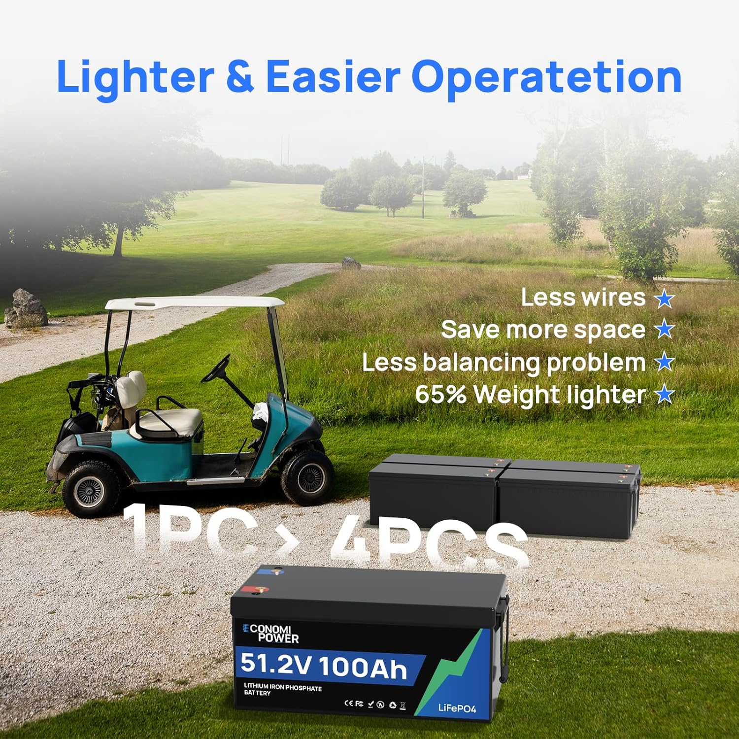 48V 200Ah LiFePO4 Battery EconomiPower 2 Pack Lifepo4 48V 100Ah with Grade A Cells, 10.24kWh Usable Energy for Caravans, Trolling Motors, Energy Storage