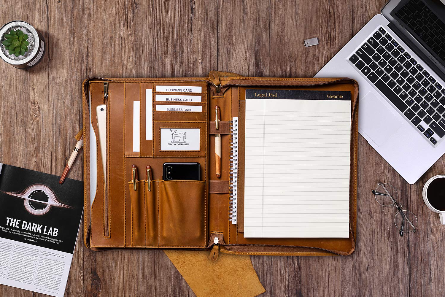 Genuine Leather Professioal Business Portfolio Padfolio Folder With - View #5