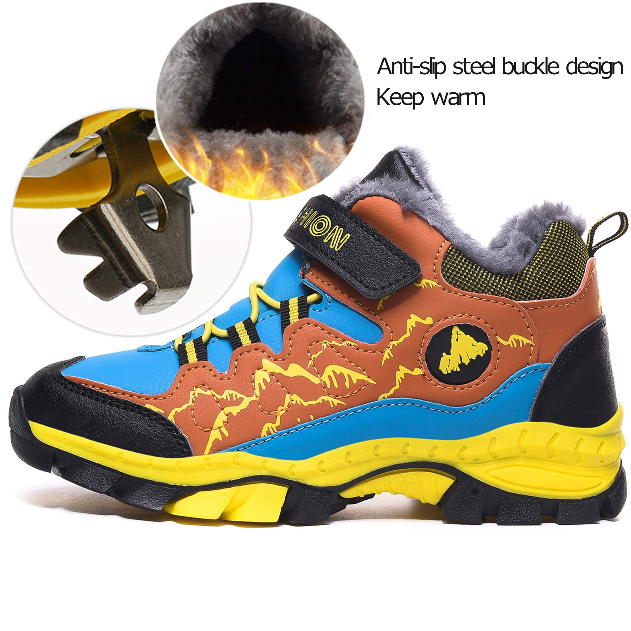 Chaussure Hiver Garçons Anti-dérapant Botte de Neige en Coton pour Enfants Escalade Chaussures Randonnée Bottes,Orange,39EU