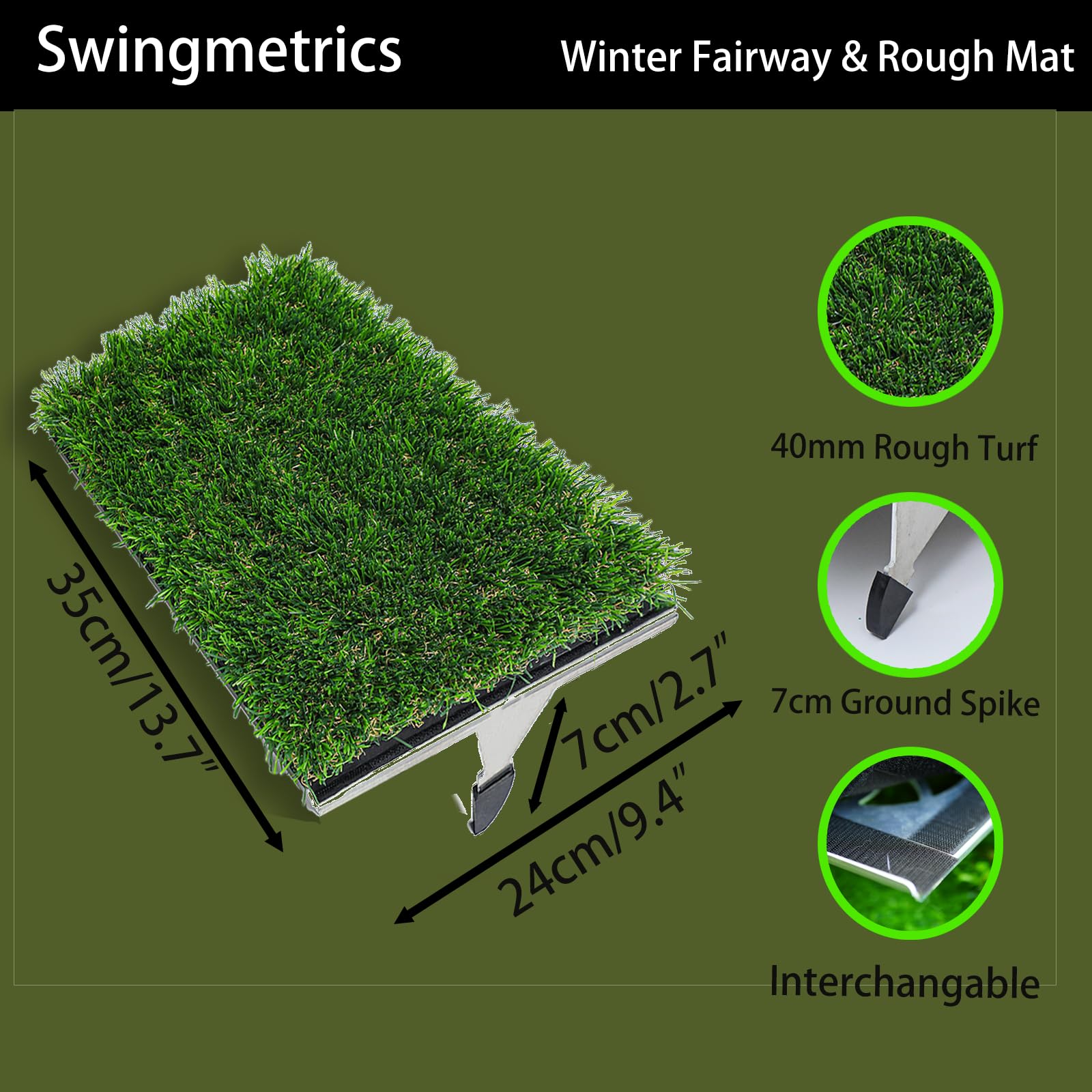 Alfombrilla de Golf 3 en 1 con césped reemplazable, Base de Aluminio de 35 x 24 Picos a de 3 Pulgadas, práctica de Golf para astillar, Conducir, Entrenamiento al Aire Libre