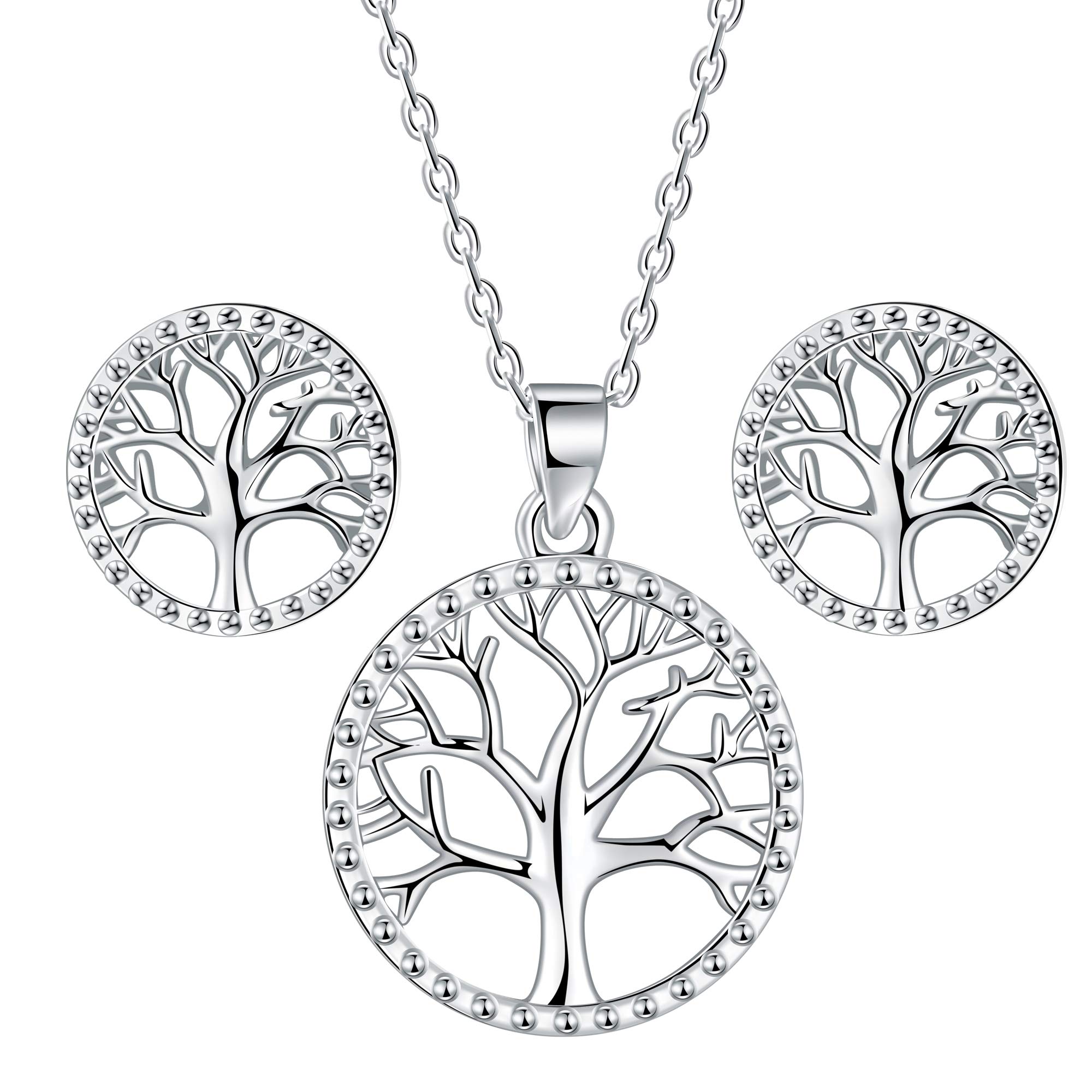 Lydreewam árbol de la Vida Juegos de Joyas Collar Pendientes Conjuntos para Mujer Plata de Ley 925 con Caja de Regalo, Collar Ajustable 40+5cm