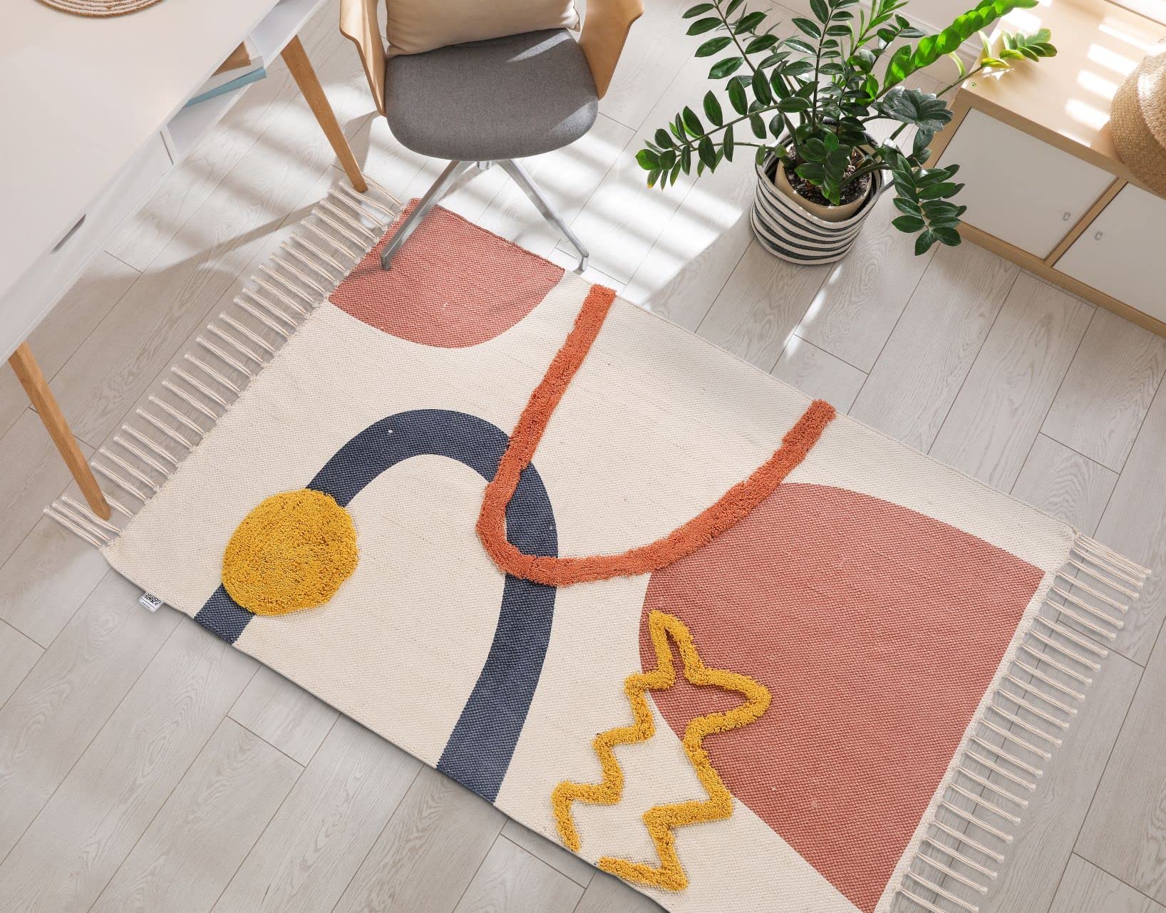 Urban Space 100% Cotton Tufted Carpet for Living Room, Dhurrie Floor Carpet, Thick Bohemian Printed Rug for Bedroom with Tassels (3 ft x 5 ft, Tufrugs_002)-image-19