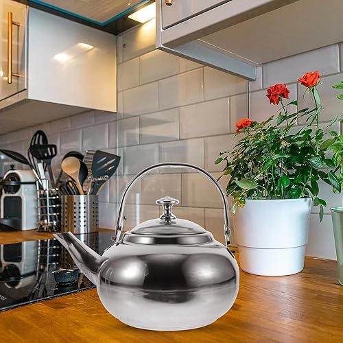 Miniatura 8 de Hemoton Hervidor de té de acero inoxidable con infusor de té, ollas para estufa, hervidor hervidor de agua clásico con base universal 1.2L