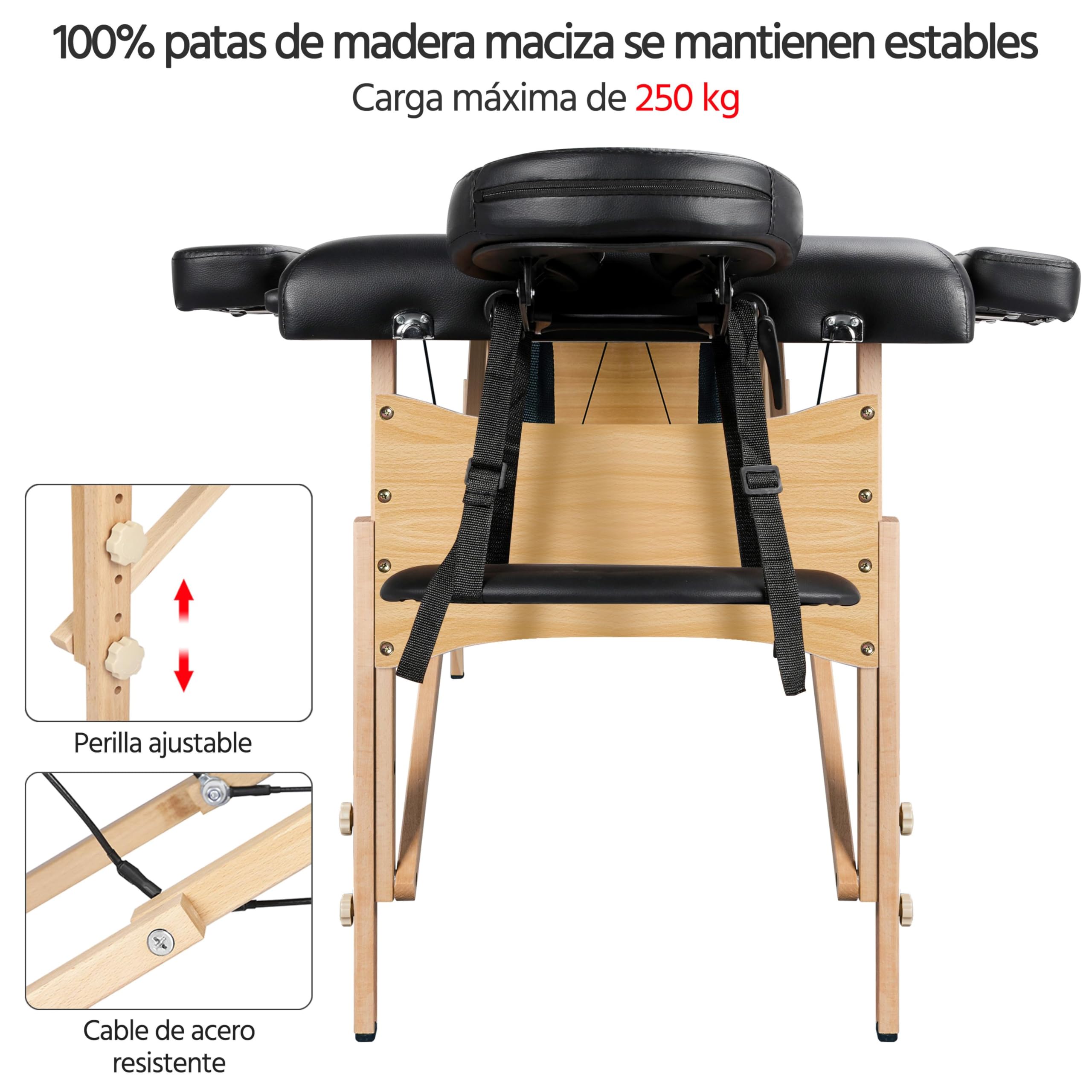 Yaheetech Camilla de Masaje Plegable de 92 cm de Ancho Portátil Camilla Estética de 2 Zonas Camilla Profesional de Madera Haya Altura Ajustable