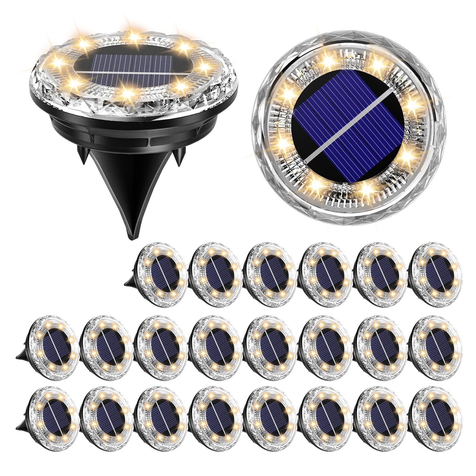 Wudyfei Solar Lights Outdoor Garden, 24 Pack Solar Garden Lights Outdoor Waterproof IP65, 8 LEDs Small Solar Ground Lights for Pathway Lighting, Driveway, Lawn, Patio, Walkway & Landscape Lighting