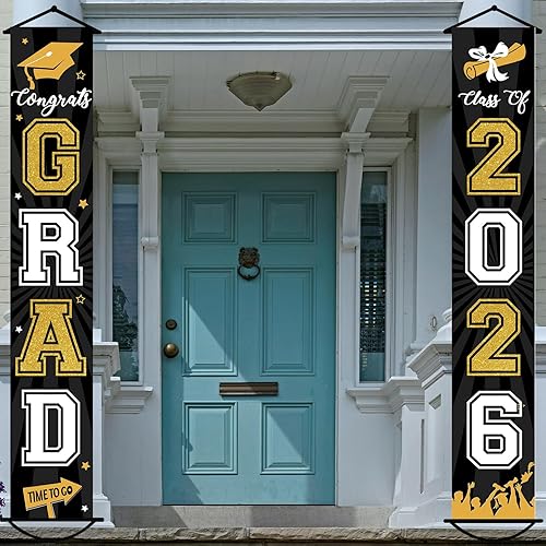 Cartel de graduación 2026 para la clase de 2026 con texto en inglés "Congrats Grad" para porche, suministros de decoración de bienvenida para puerta