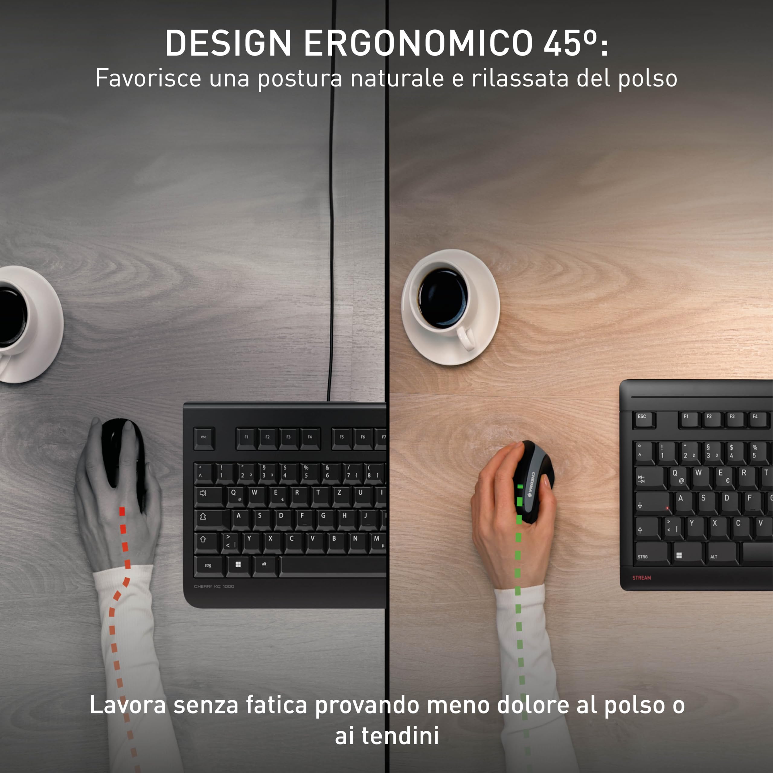 CHERRY MW 4500 LEFT, Mouse Verticale Ergonomico per Mancini, Senza Fili (2,4 GHz), Risoluzione Regolabile su 3 Livelli Fino a 1200 dpi, a Batteria, Nero