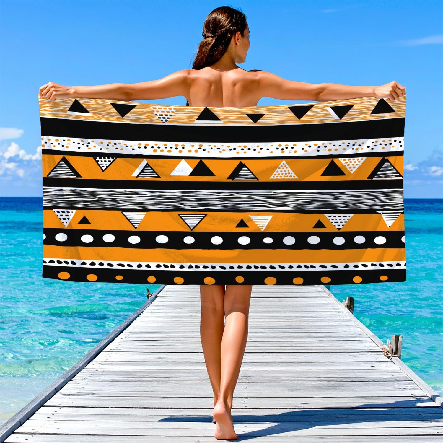 Böhmisch, Geometrisch Strandtuch 230 x 210 cm - Strandtuch trandtuch Leichtdünn Weich Bänder, Dreiecke, Punkte, Streifen,für Strand, Pool, Yoga, Picknick