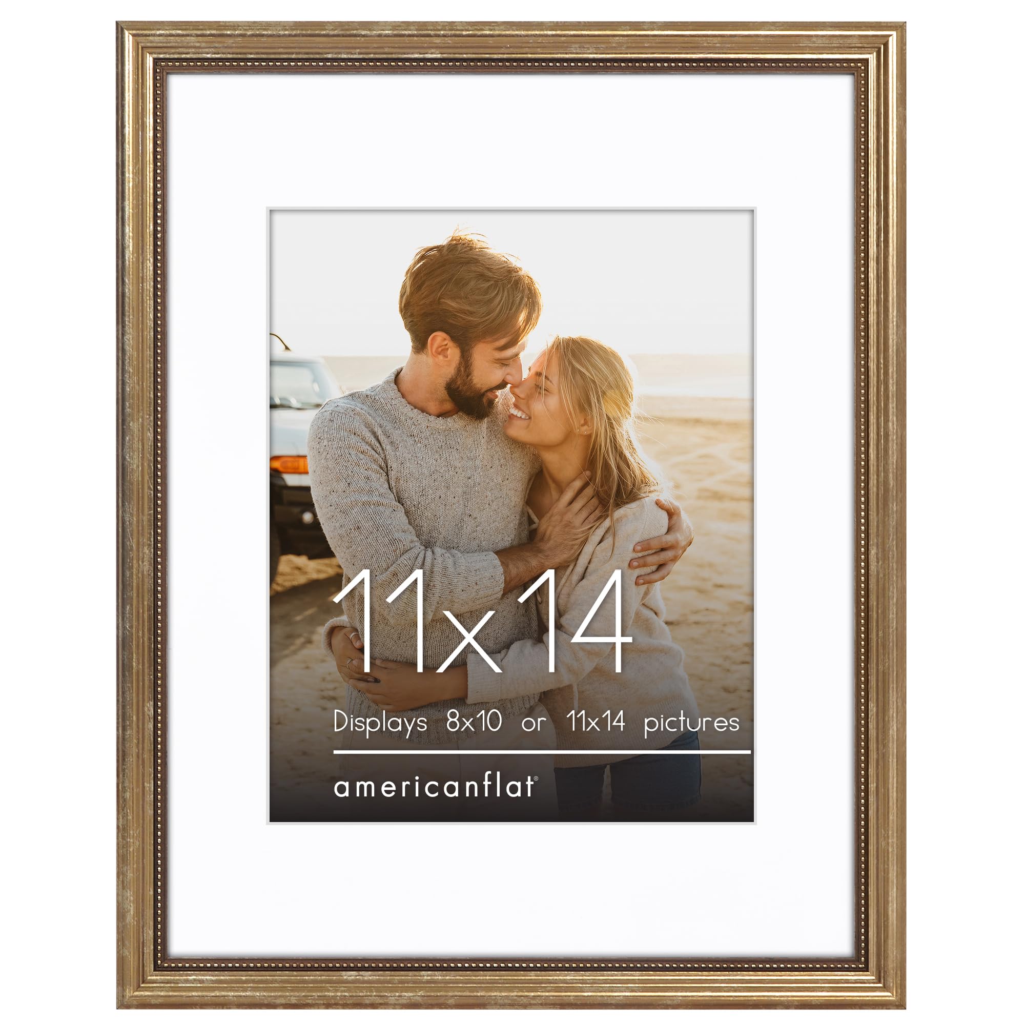 Americanflat Vintage Frames - 11x14 Picture Frame with Beaded Accents and Shatter-Resistant Glass - Use as 8x10 Frame or Display 11x14 Photos Without