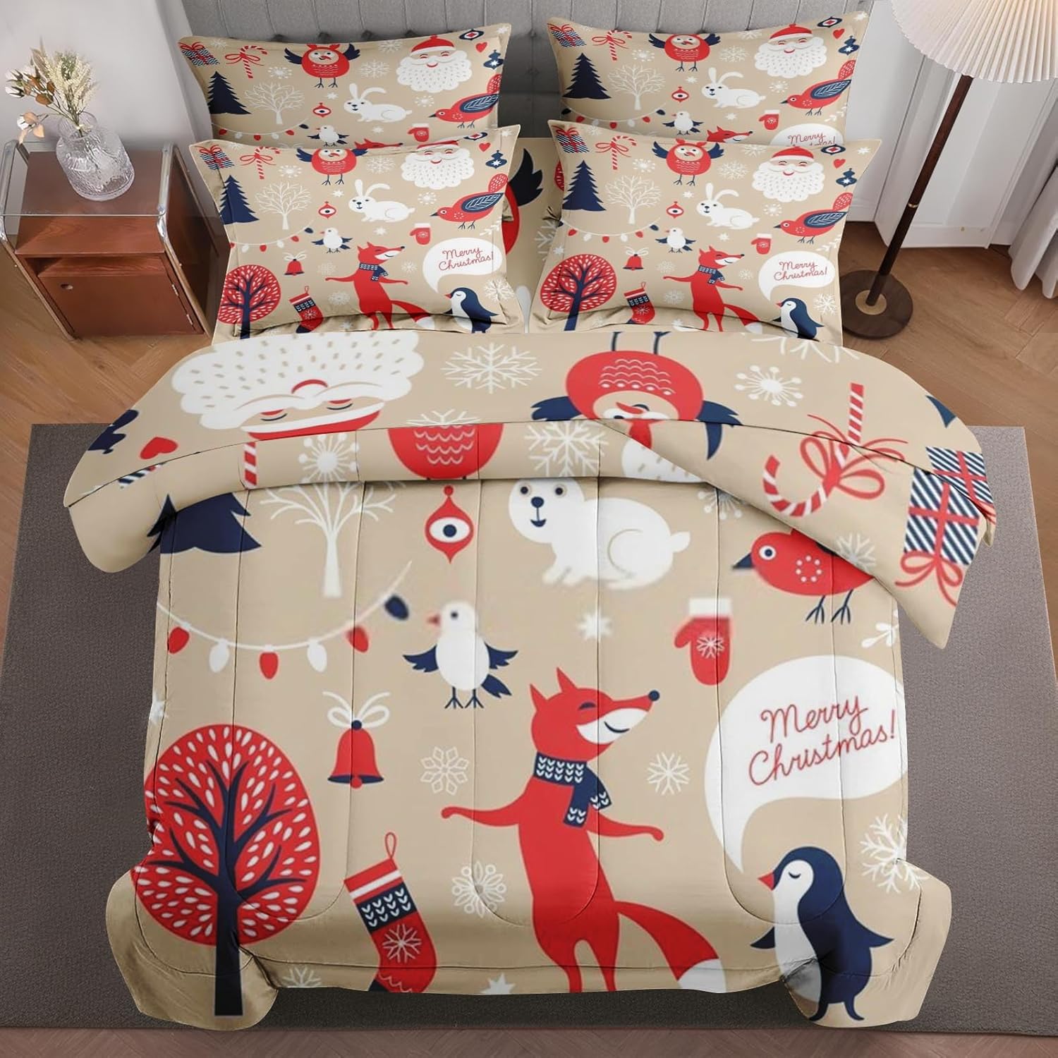 Pinbeam 7 Pcs Comforter Set Full Size, Merry Christmas