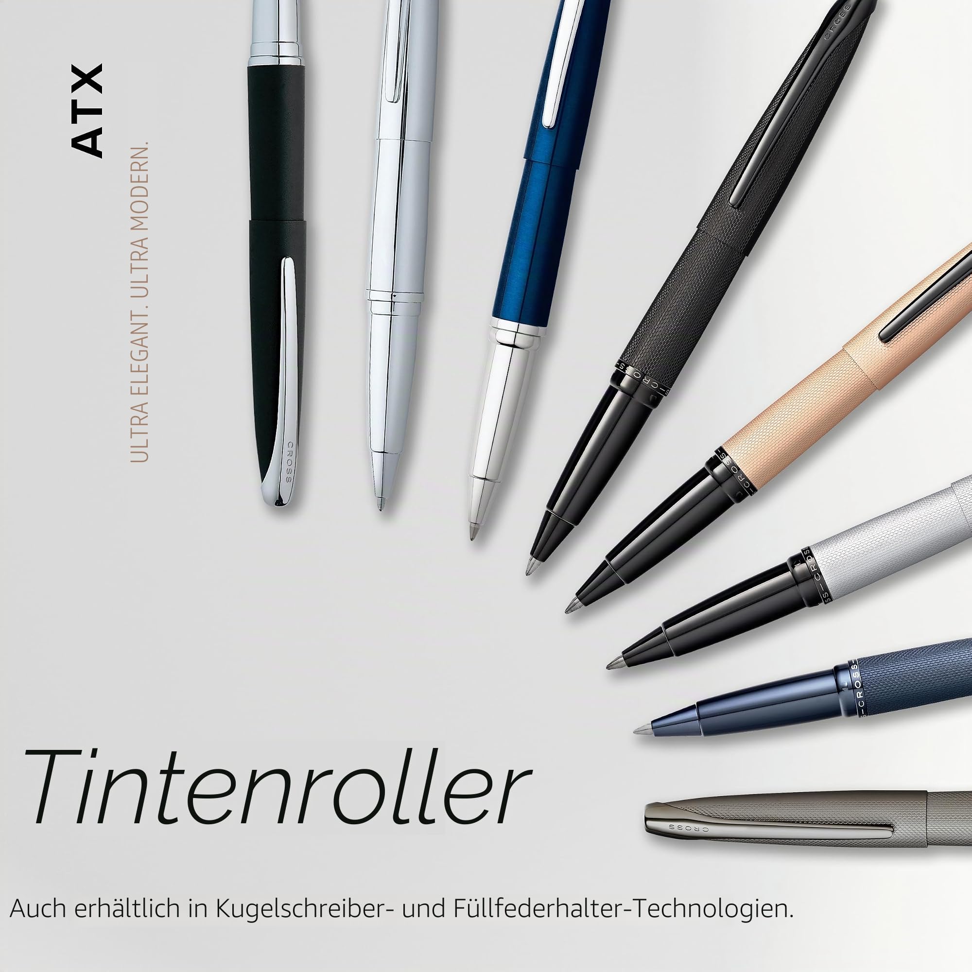 Cross ATX Rollerball (gefrästes Diamantmuster, Schreibfarbe schwarz, Strichstärke M, inkl. Geschenkbox) titangrau gebürstet