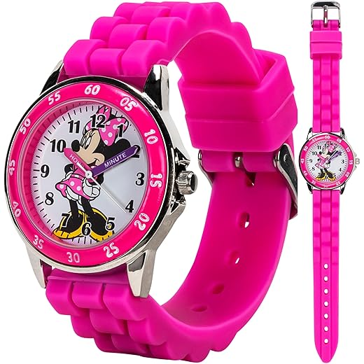Accutime Minnie Mouse Time Teacher Watch for Girls - Analog Time Learning with Easy-to-Read Numbers and Comfortable Silicone Band