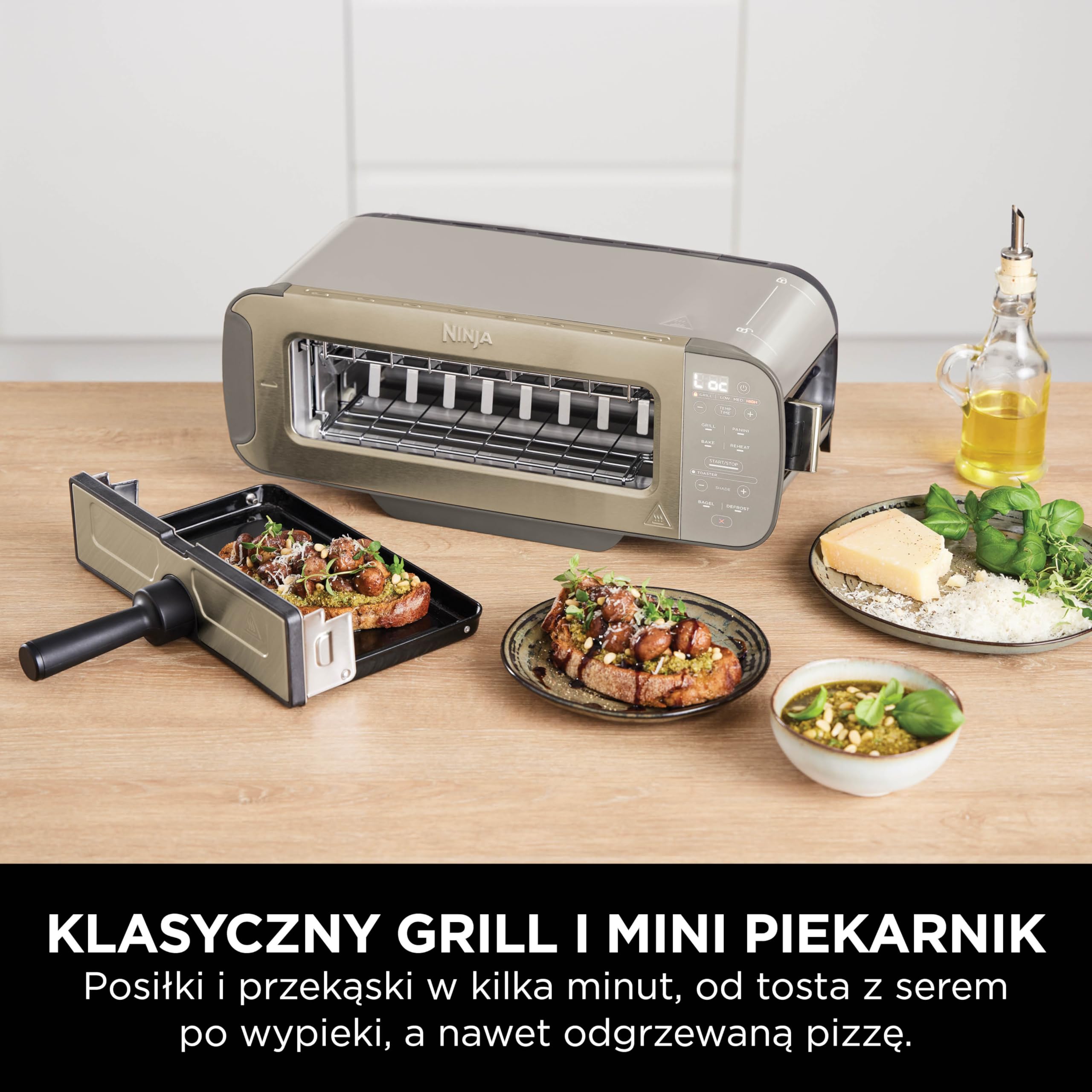 Ninja Foodi opiekacz wielofunkcyjny 3w1 Toster, Grill i Opiekacz do panini, 7 funkcji gotowania, zawiera grill do kanapek panini, blachę do wypieków i tackę na okruchy, kamienne złoto ST202EUSTGD