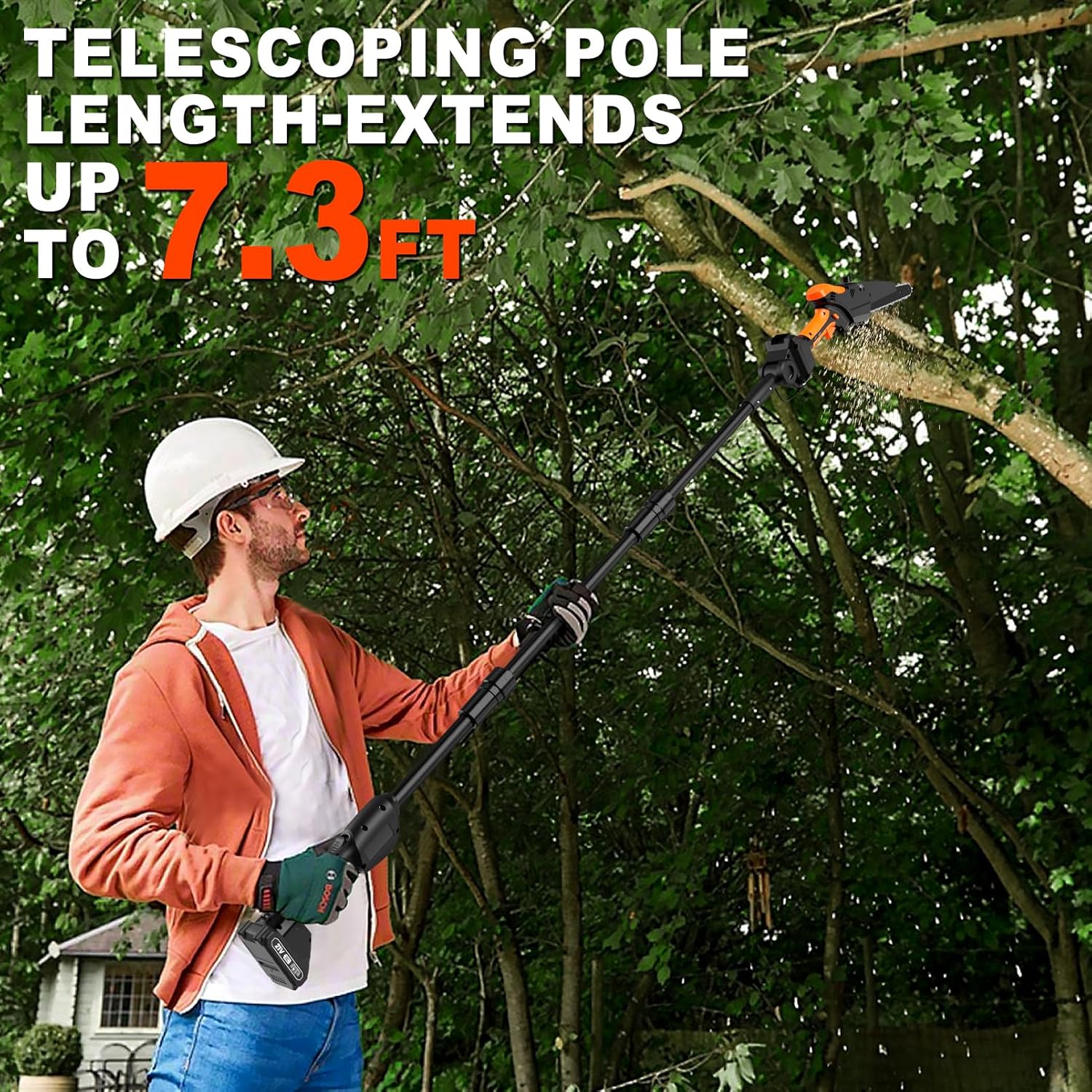 2-IN-1 Cordless Pole Saw & 8" Mini Chainsaw Battery Powered, Electric Pole Saws for Tree Trimming with Auto Oiling, 13.5FT Max Reach, Handheld Chainsaw & Pole Saw Combo with 2 x 21V Batteries