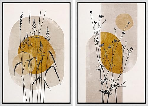 Miniatura 49 de IDEA4WALL Lienzo enmarcado para pared, juego de arte Bauhaus dorado de mediados de siglo, patrón de cuadrícula moderna, ilustraciones con formas