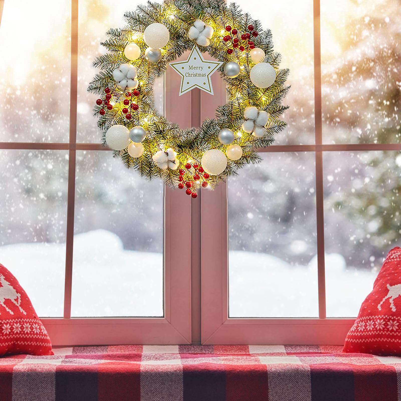 Amazon.com: RWUDV Christmas Wreath Decorations, 15.75 inch Silver