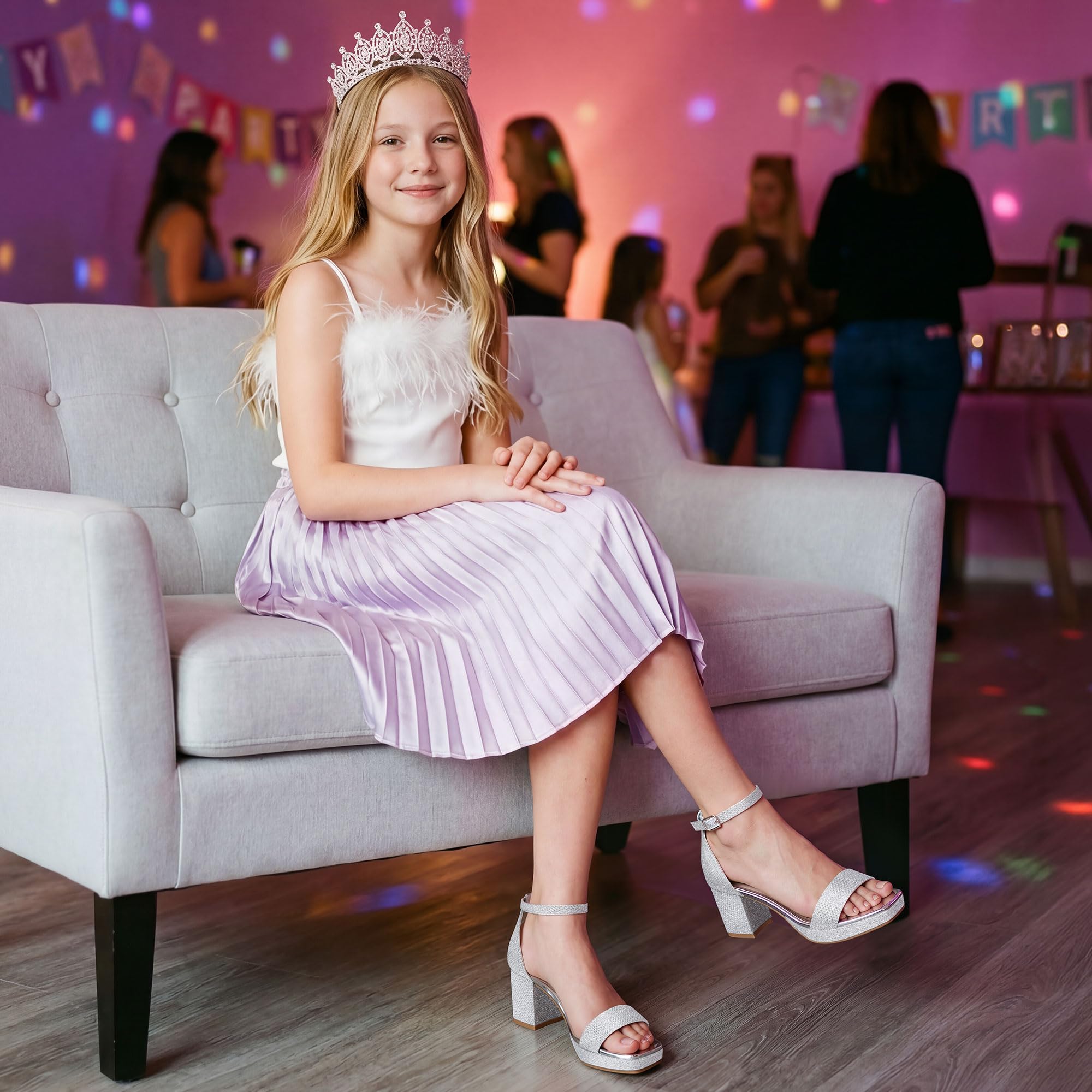Motasha Girls High Heels Girls Dress Shoes Flower Girl Wedding Party Pageant Prom Formal Dress Sandals Open Toe Ankle Strap Platform Little Big Kids High Heels Chunky Pumps — view 6