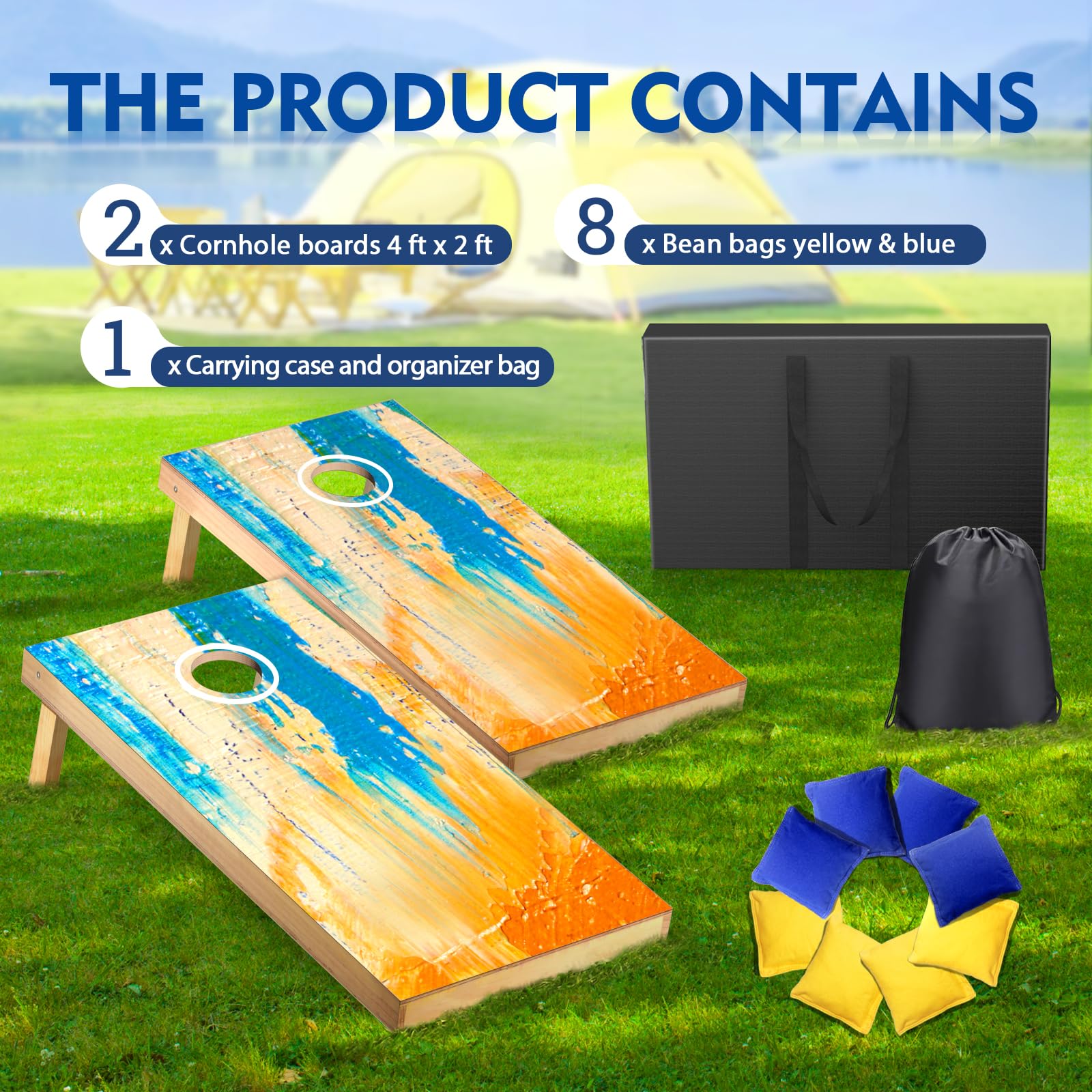 Cornhole Verordnung Größe 91x60cm Massivholz Sackloch Spiel Set mit 2 Corn Hole Boards, 8 Sitzsack, Corn Hole Spiel für Draußen Strand Erwachsene Wettbewerbe Wurfspiel Corn Hole