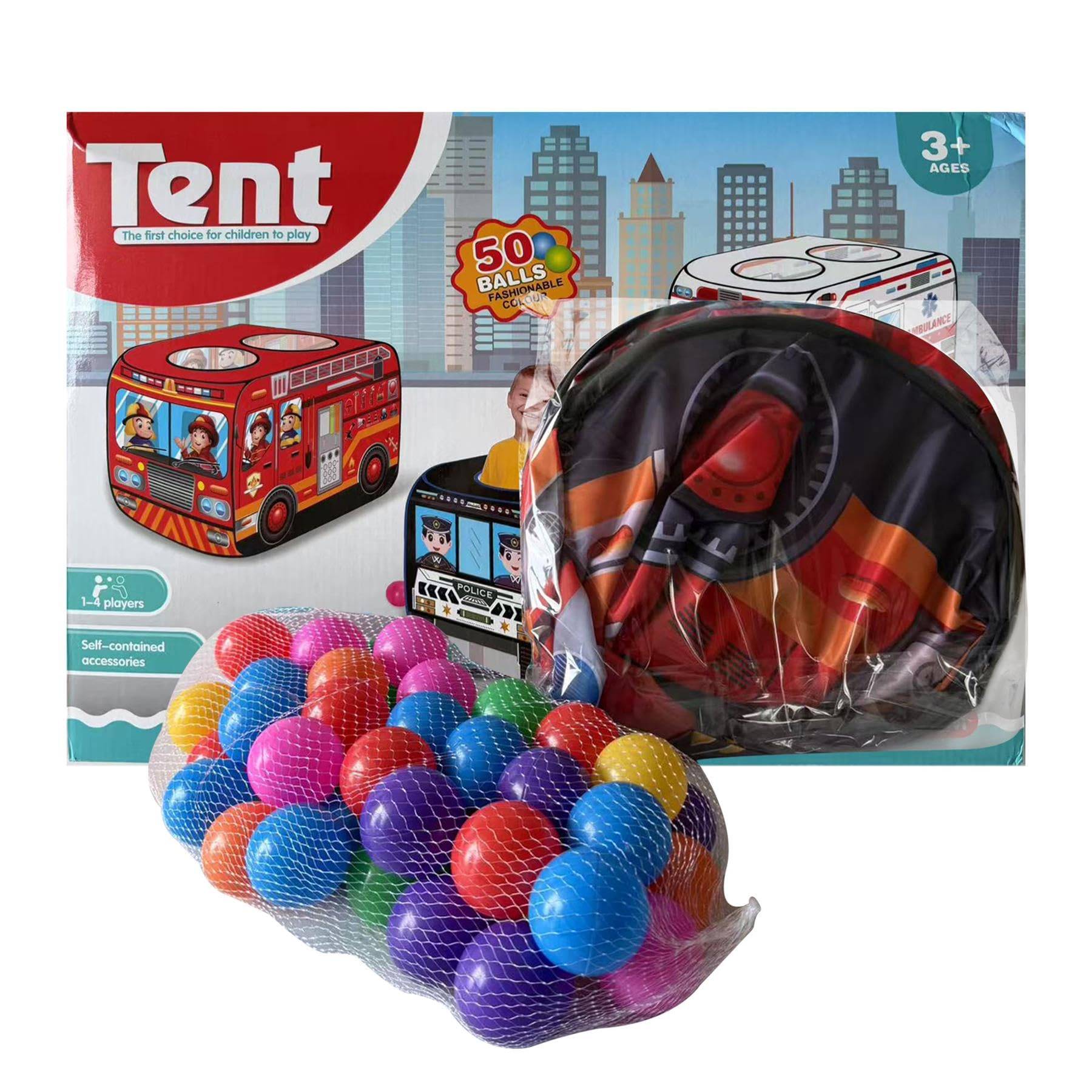 A2Z 4 Kids Pop Up Fire Truck Tent for Kids with 50 Colourful Ocean Balls Foldable Vehicle Playhouse Indoor Outdoor Toy for Toddlers Boys Girls Age 3+ Roleplay Tent with Mesh Roof & Door