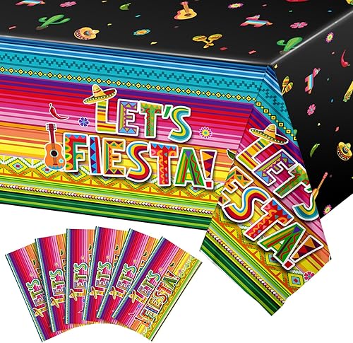 Oudain 6 manteles de fiesta mexicana de Cinco de Mayo, desechables, de plástico a rayas coloridas, para tacos, suministros de fiesta mexicana,