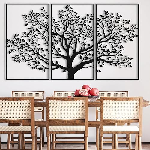 Arte de pared de árbol de la vida, decoración de pared de 3 piezas, arte de pared de árbol de metal, decoración de pared de árbol de metal, letrero