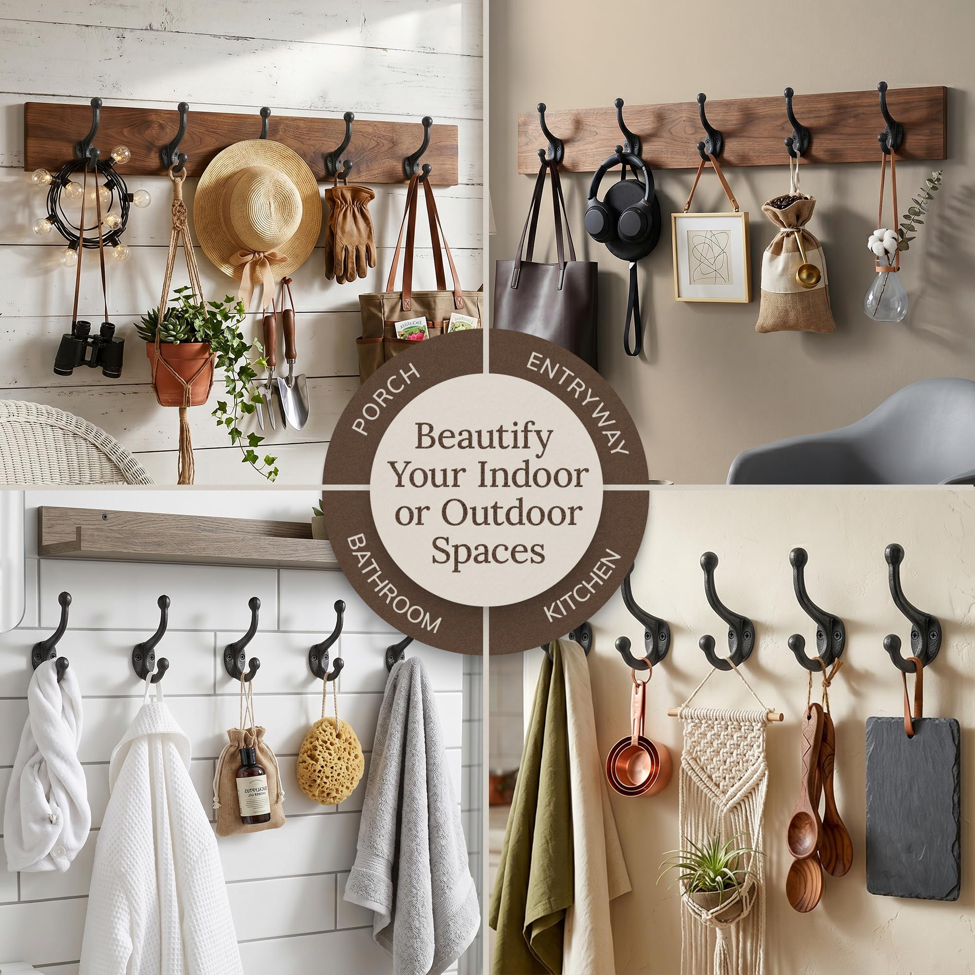My Fancy Farmhouse Rustikale Kleiderhaken aus Gusseisen (10 Stück), Wandmontage, Bauernhaus, dekorative Wandhaken, Vintage-Haken zum Aufhängen von Mänteln, Taschen, Hüten, Handtüchern (Antik-Schwarz)