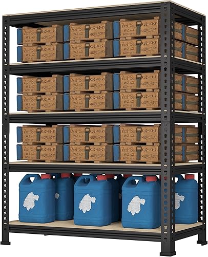 Miniatura 1 de Prilinex Estantes de almacenamiento resistentes  Estantería de metal ajustable de 5 niveles para garaje, estantes de pie para despensa, almacén,