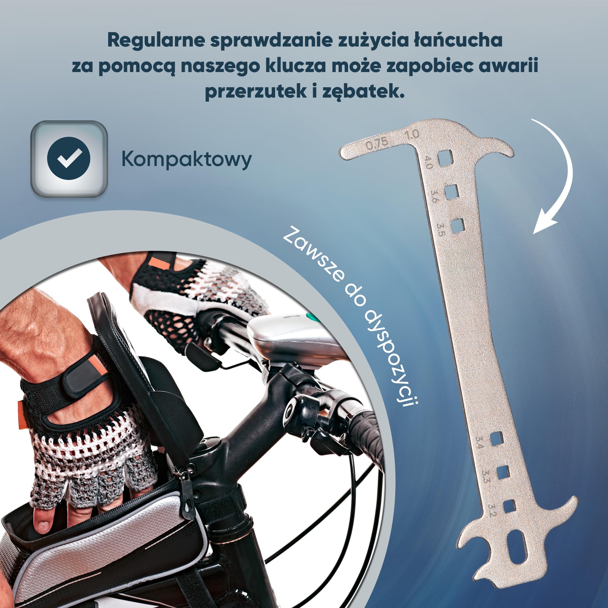 Miernik Zużycia Łańcucha Rowerowego 7–12 Rzędów – Przymiar Łańcucha i Chain Checker do MTB, Szosy i E-Bike | Kompaktowe Narzędzie do Kontroli Napędu Rowerowego
