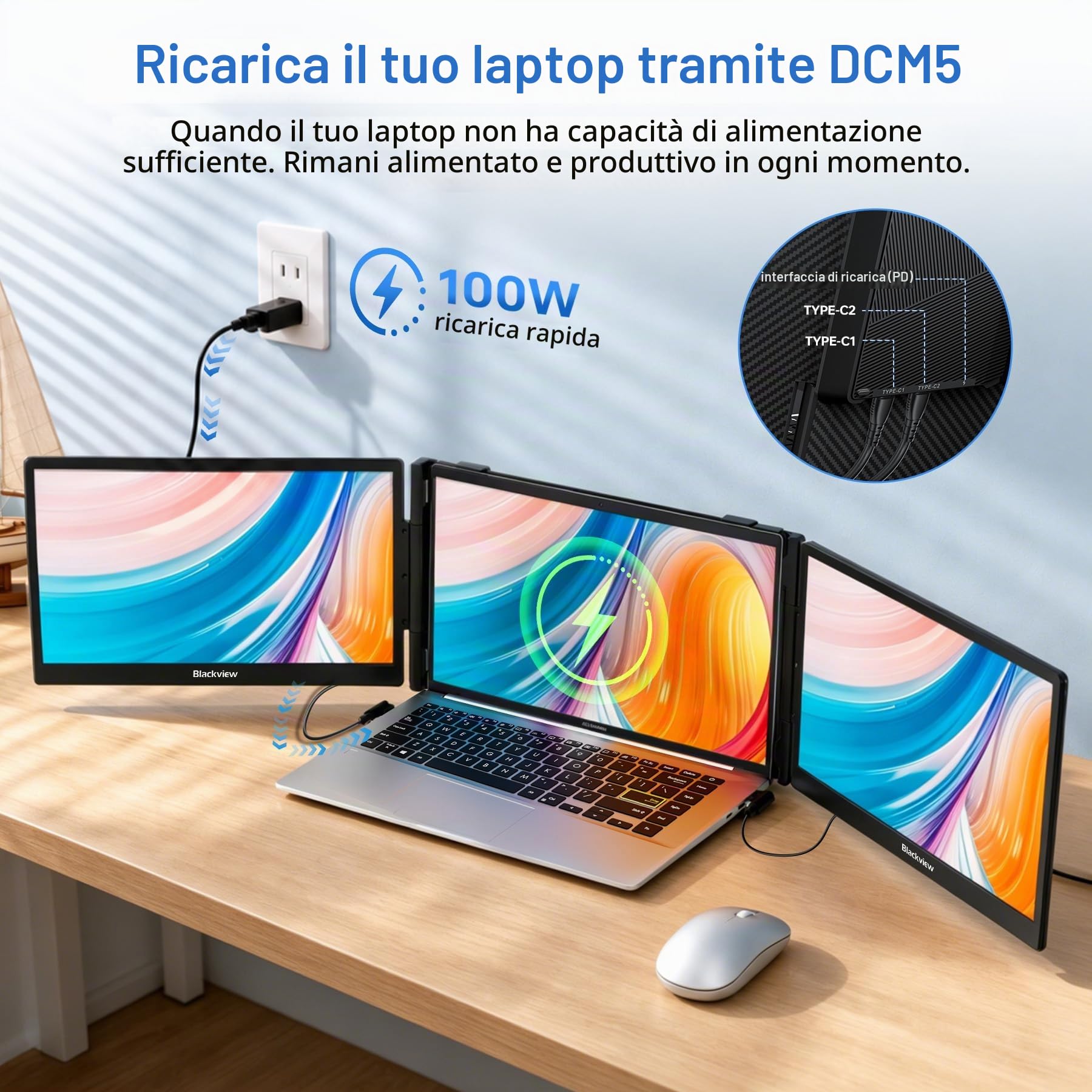 Blackview DCM5 Monitor Portatile per Laptop, 14" FHD 1080P Doppio Schermo