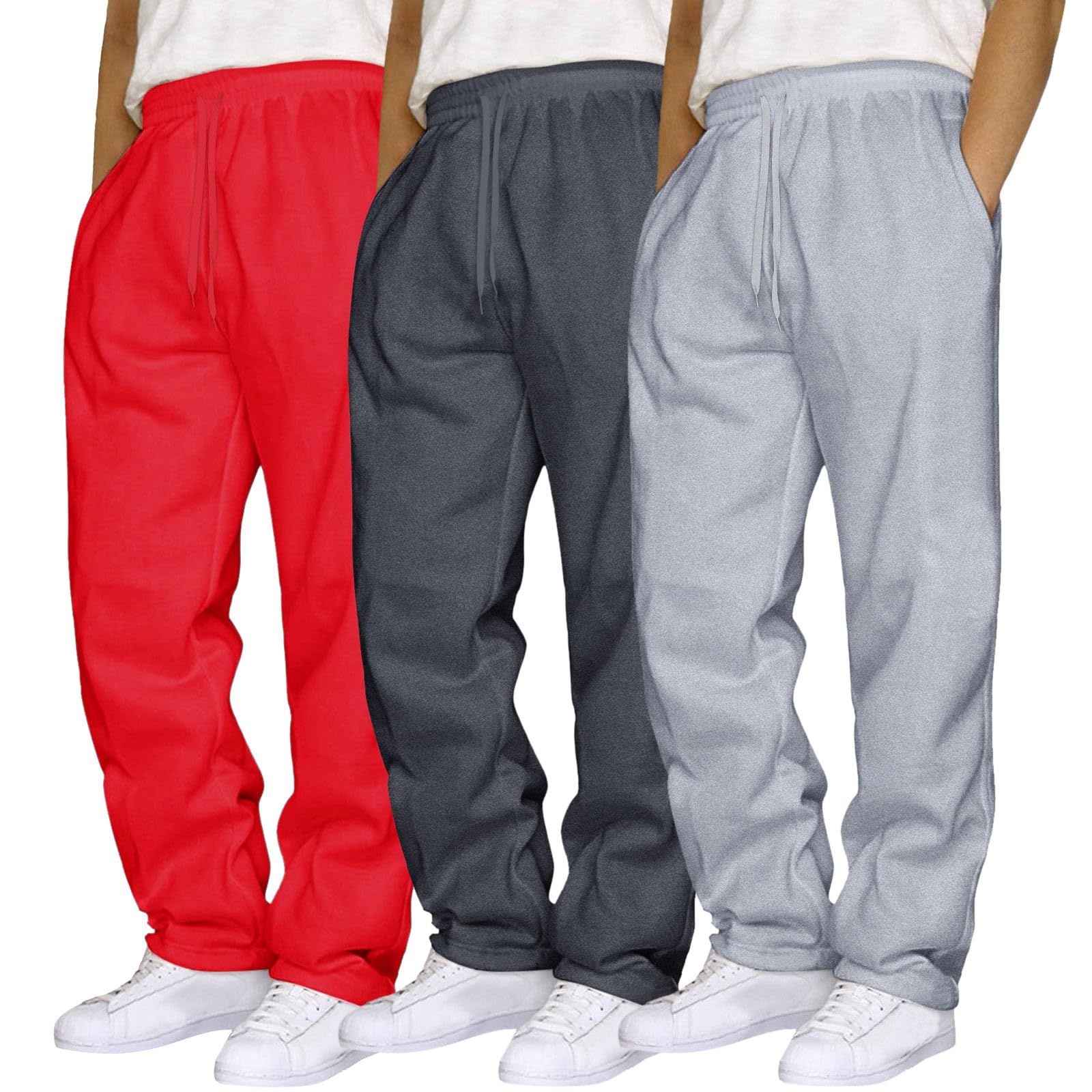 1 2 3 Pack Baggy Sweatpants for Men Wide Leg Casual Fleece Sweatpants Drawstring Waist Joggers Sweat Pants