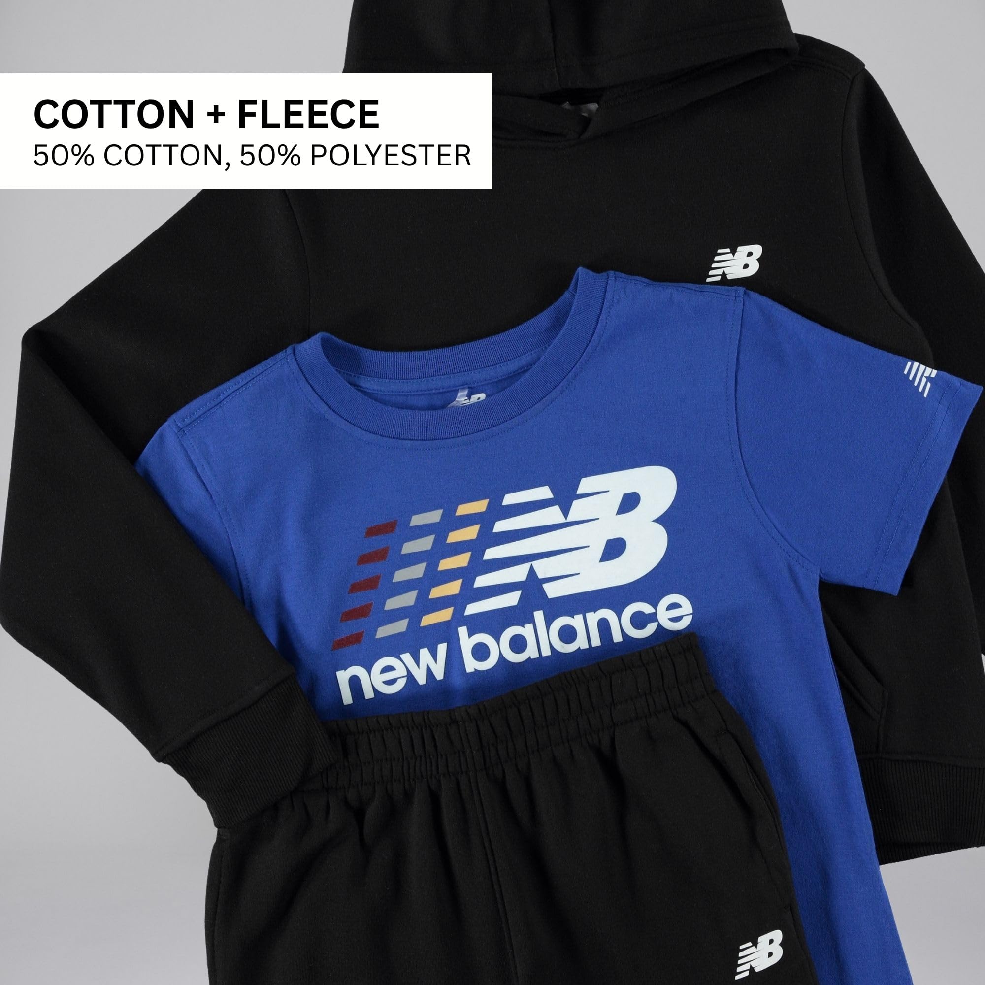 New Balance Tuta per ragazzi e bambini, 3 pezzi, felpa con cappuccio, t-shirt, jogger, in morbido pile misto cotone (2T-12)