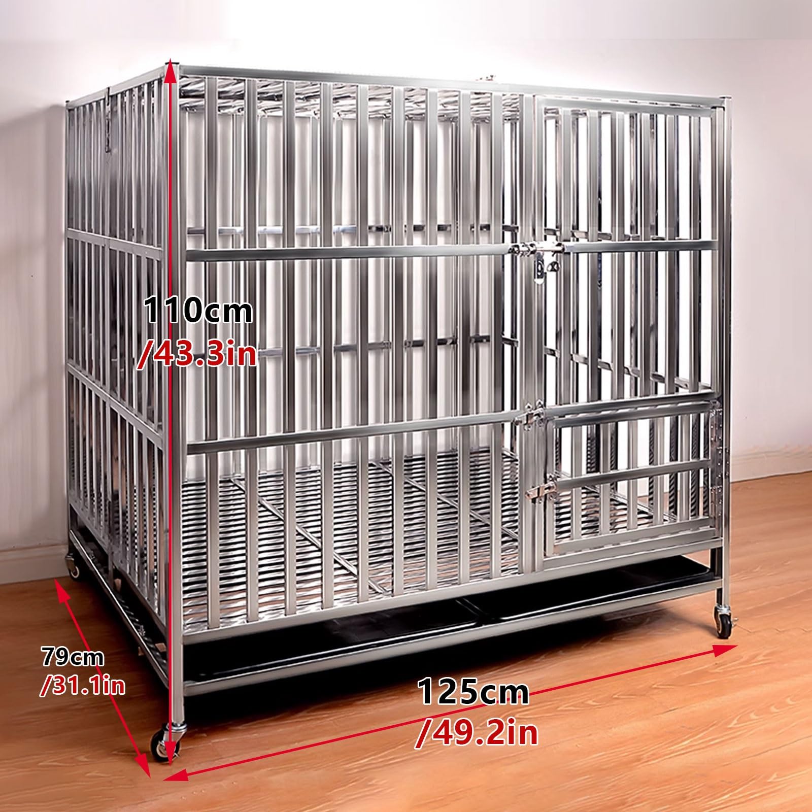 Gabbia Cane Gabbia for Cani Da Interno Kennel Cane Grande Pieghevole Con Ruote A 360° I Vassoio Estraibile Realizzata in Metallo Tre Tipi Di Porte Antis-fuga(125 * 79 * 110cm)