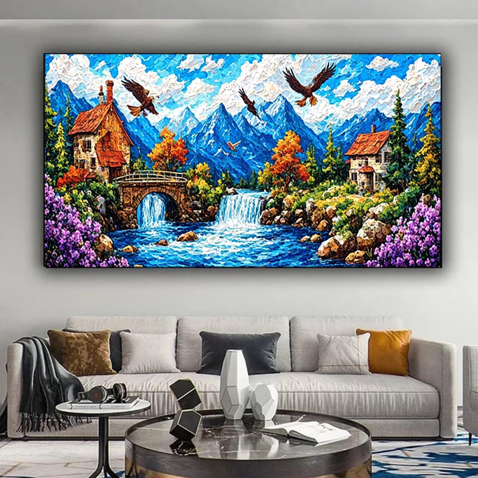 Malen nach Zahlen Kinder Landschaft, Malen Nach Zahlen Erwachsene, Geschenke für Mädchen Junge Bastelset, Malen nach Zahlen Berg | Malen nach Zahlen Ohne Rahmen, (60x120cm) Bastelset Erwachsene 6-Q