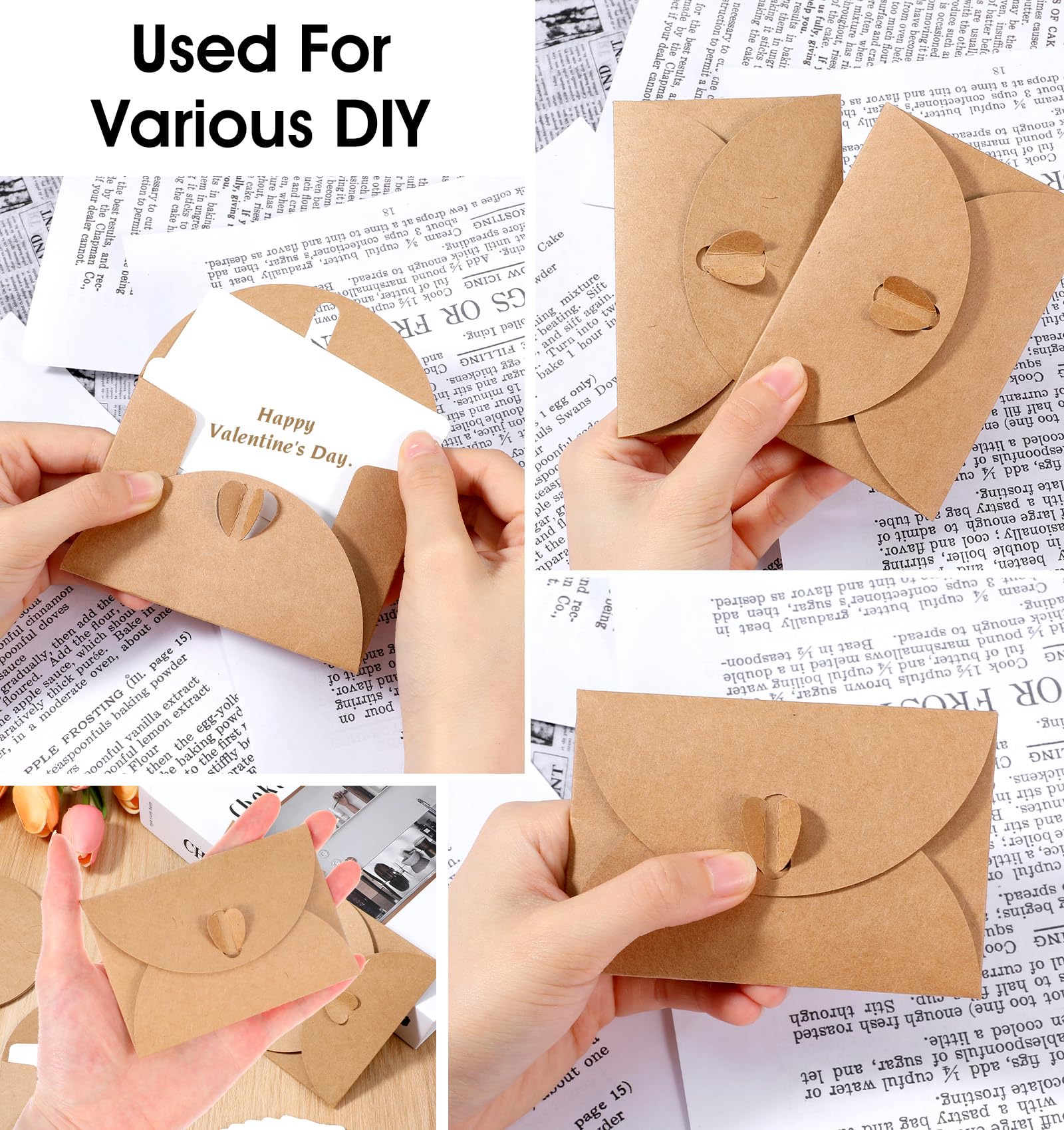30Pcs Mini Envelopes with Blank Cards - 4.1x2.8 Inch Paper Gift Card Holders, Tiny Heart Clasp Envelopes for Wedding Party Favors, Business & Greeting Cards