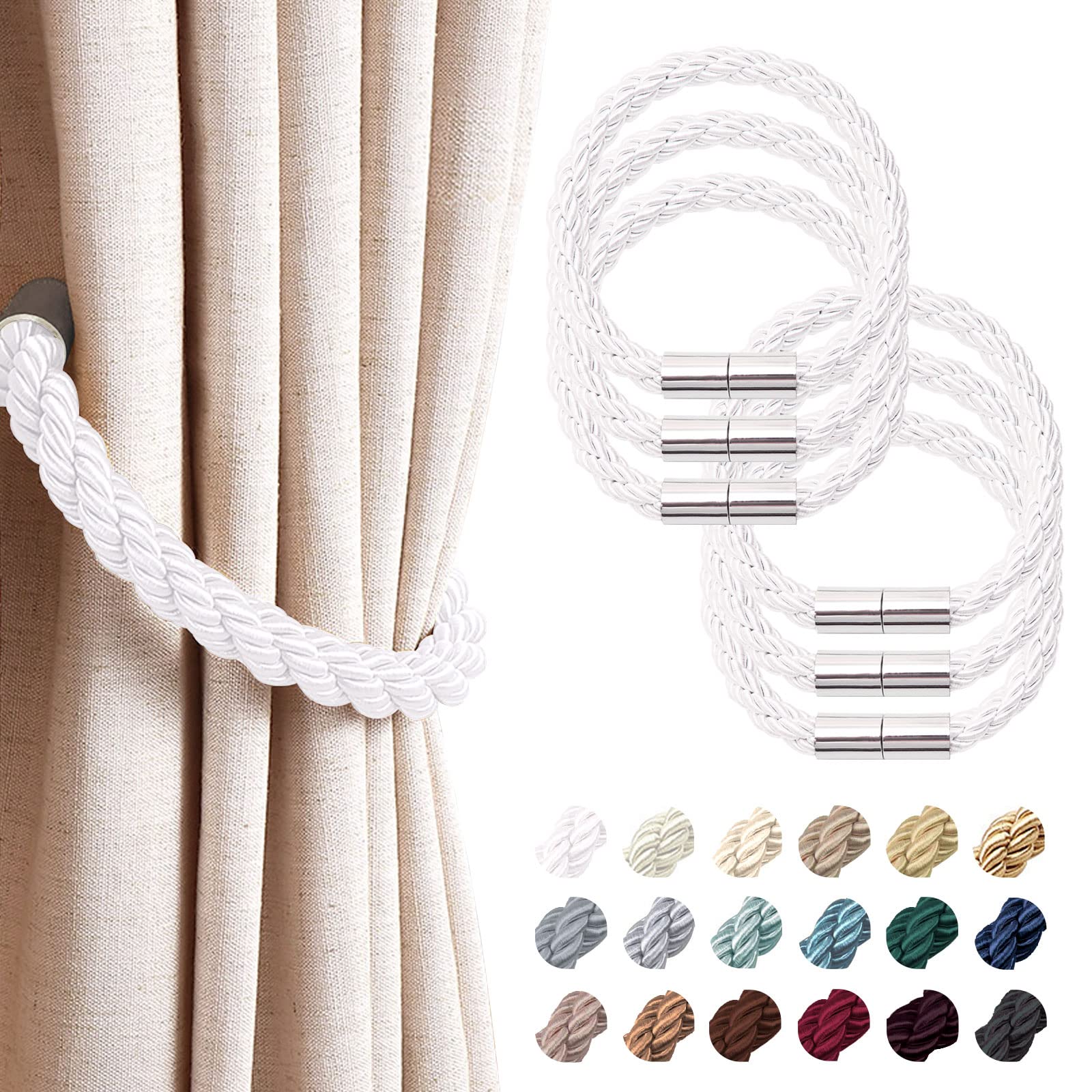 NICEEC 6 Pack Strong Magnetic Curtain Tiebacks Modern Simple Style Drape Tie Backs Convenient Decorative Weave Rope Curtain Holdbacks for Thin or