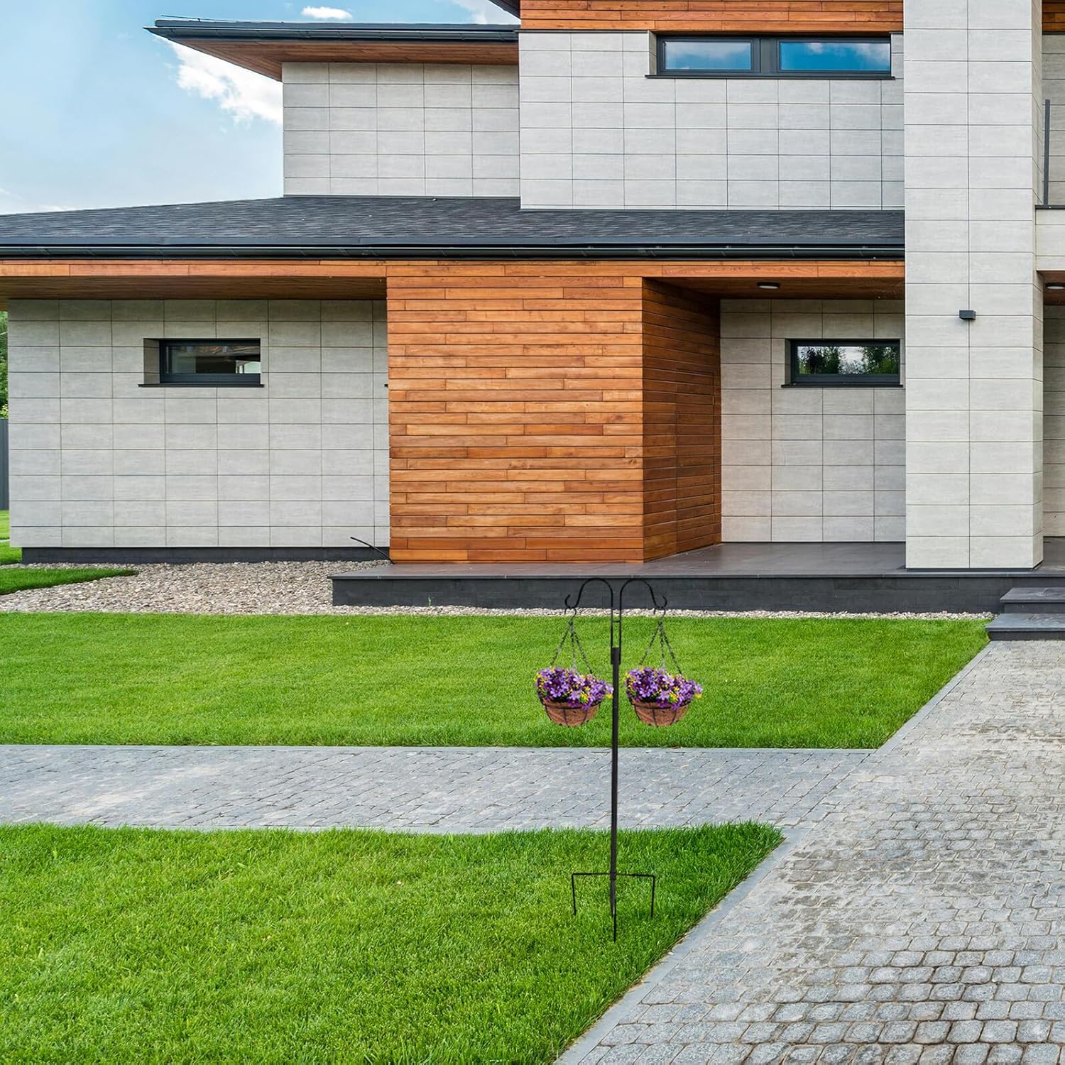 Heavy Duty Metal Shepherd Hook Double Hooks for Outdoor Garden Bird Feeder and Plant Hanging, 46-inch Detachable Yard Pole Stand for Patio Décor and Outdoor Plants