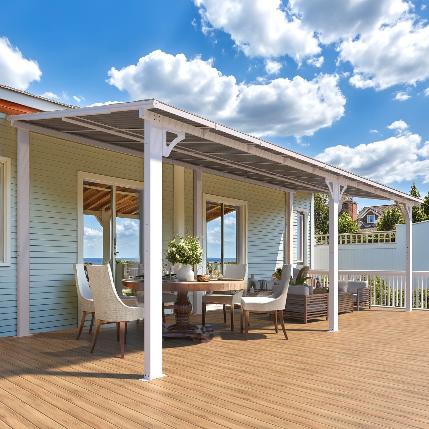 AECOJOY 20' x 8' White Outdoor Gazebo installed on a patio