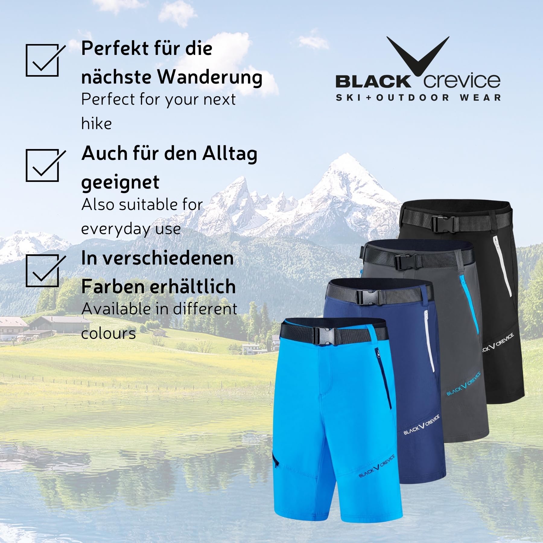 Black Crevice Herren Wander- & Trekkinghose | 96% Nylon & 4% Elasthan | Atmungsaktiv, Wasserabweisend & Schnelltrocknend | Kurze Outdoor Wanderhose Herren