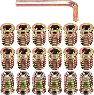 Glarks 50Pcs 5/16"-18 x20mm Threaded Inserts Nuts Zinc Plated Carbon Steel Hex Socket Drive Furniture Flanged Screw-in Nut with M8 Hex Wrench for Wood Furniture (5/16''-18 x 20mm)